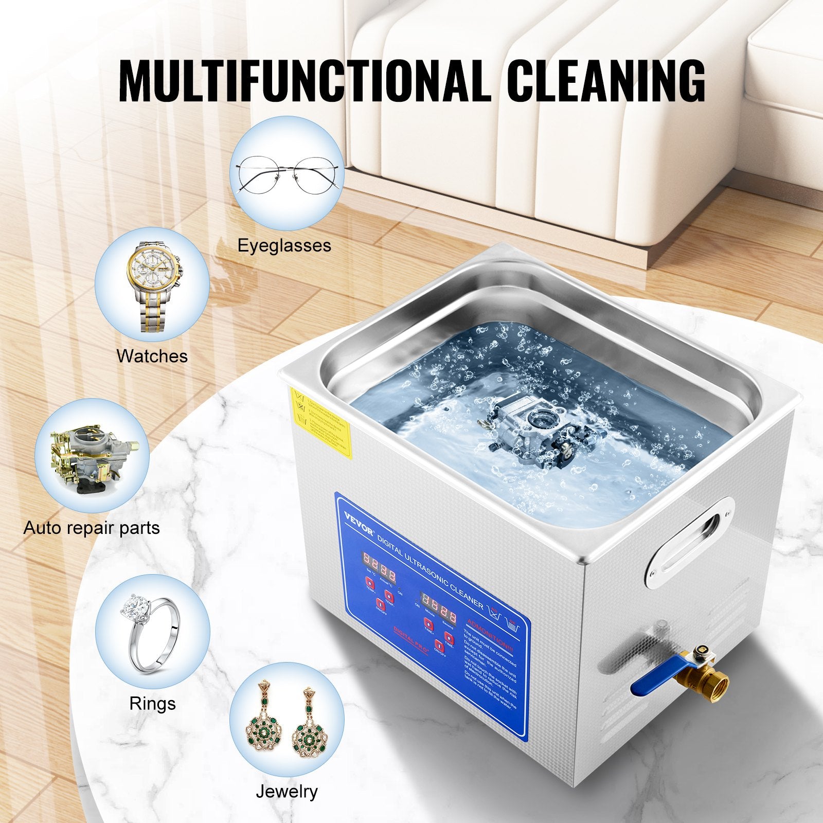 Jewellery Cleaners: VEVOR Ultrasonic Cleaner 10L Jewelry Cleaning with Digital Timer Ultrasonic Cleaning Machine for Jewellery Rings Watches Eyeglasses Dentures Coins Metal Parts Commercial and Home Use Silver
