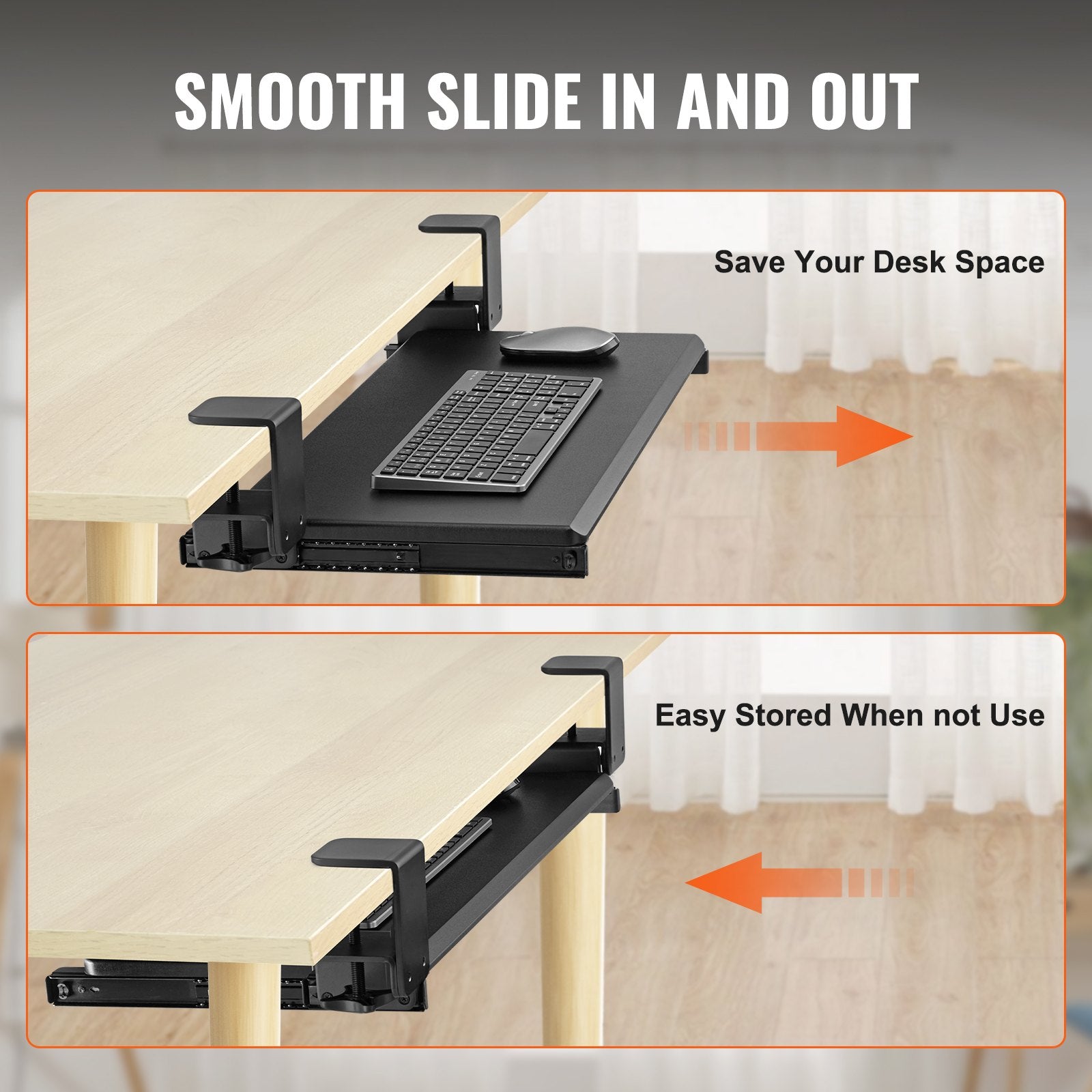 Desk Accessories: VEVOR Clamp on Keyboard Tray Under Desk, Desk Keyboard Tray Slide out with Sturdy No-drill C Clamp Mount, Large 26.8 x 11 inch Slide-out Computer Drawer for Typing in Home, Office Work