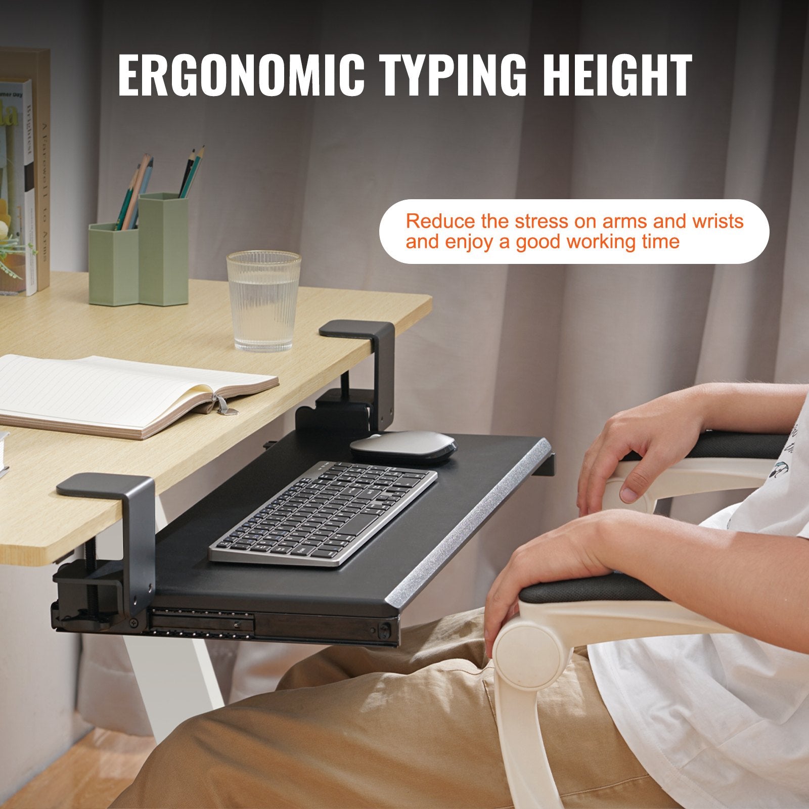 Desk Accessories: VEVOR Clamp on Keyboard Tray Under Desk, Desk Keyboard Tray Slide out with Sturdy No-drill C Clamp Mount, Large 26.8 x 11 inch Slide-out Computer Drawer for Typing in Home, Office Work
