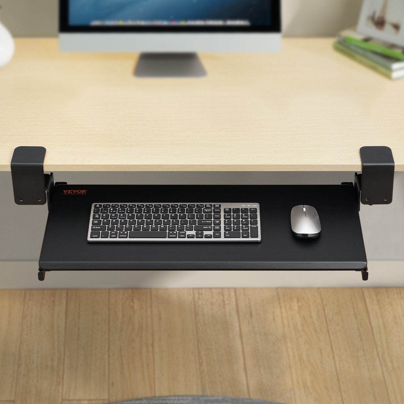 Desk Accessories: VEVOR Clamp on Keyboard Tray Under Desk, Desk Keyboard Tray Slide out with Sturdy No-drill C Clamp Mount, Large 26.8 x 11 inch Slide-out Computer Drawer for Typing in Home, Office Work