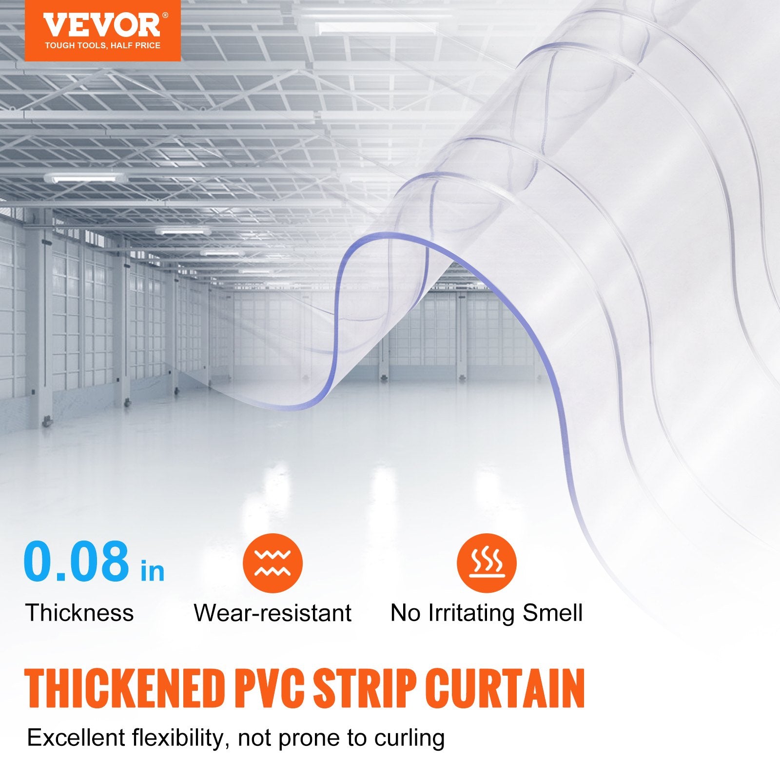Strip Curtain, 4572 cm Length x 20 cm Width x 2 mm Thickness, Clear Ribbed PVC Curtain Strip Door Bulk Roll, Plastic Door Strips for Doorways of Supermarket, Garage, Warehouse, Barn, Pet House