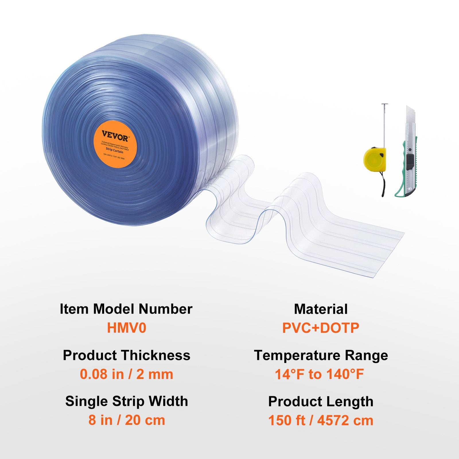 Strip Curtain, 4572 cm Length x 20 cm Width x 2 mm Thickness, Clear Ribbed PVC Curtain Strip Door Bulk Roll, Plastic Door Strips for Doorways of Supermarket, Garage, Warehouse, Barn, Pet House