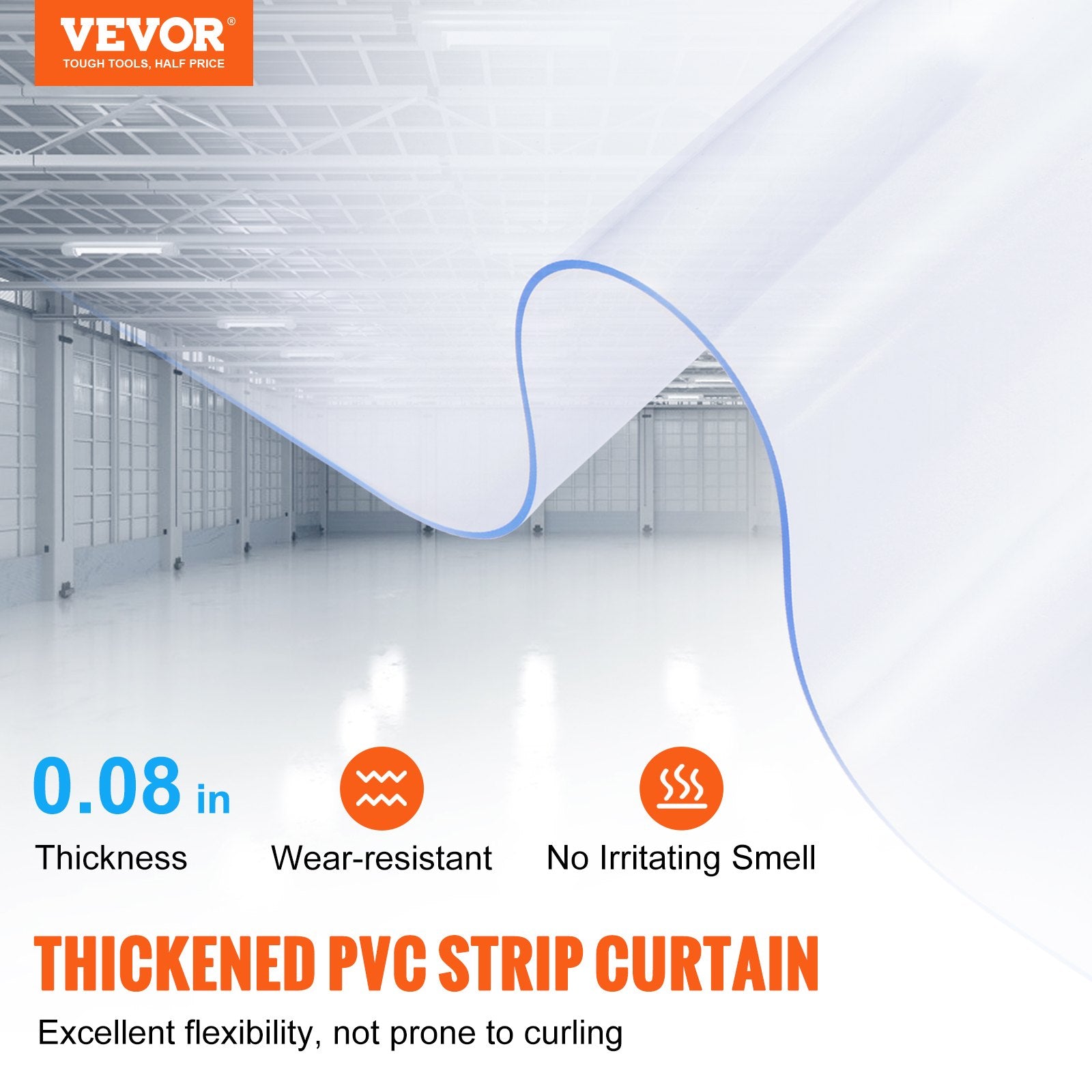 Strip Curtain, 150' Length x 8" Width x 0.08" Thickness, Clear PVC Smooth Curtain Strip Door Bulk Roll, Plastic Door Strips for Doorways of Supermarket, Garage, Warehouse, Barn, Pet Animal House