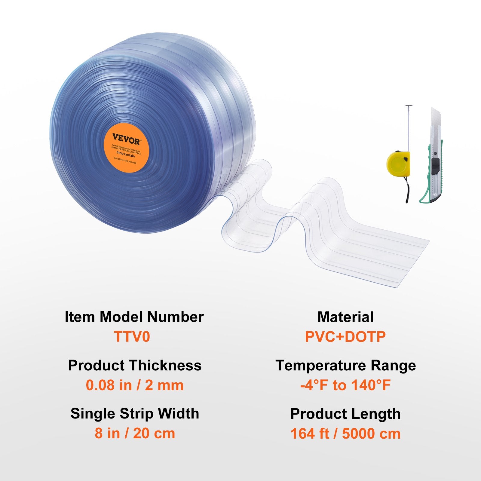 Curtains & Drapes: VEVOR Strip Curtain, 164' Length x 8" Width x 0.08" Thickness, Clear Ribbed PVC Curtain Strip Door Bulk Roll, Plastic Door Strips for Doorways of Supermarket, Garage, Warehouse, Barn, Pet Animal House
