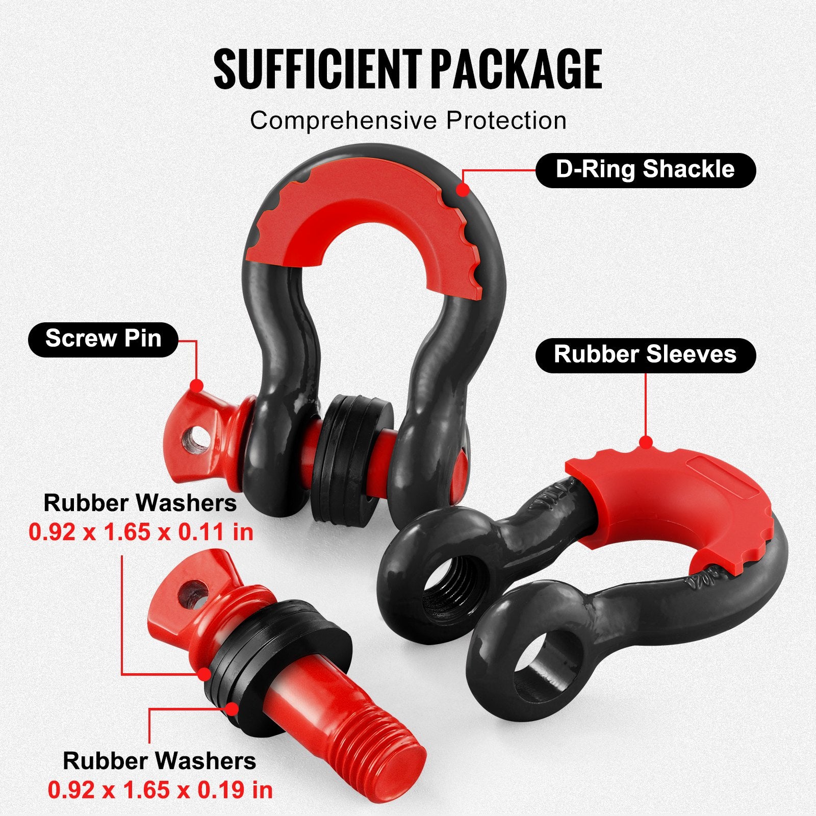 Rowing Boats: VEVOR D-Ring Shackle, 2 Pack 19.05 mm Alloy Steel Shackles 28.5 Ton Break Strength with 22 mm Screw Pin, Isolators & Washers Kit, Heavy Duty Off Road Vehicle Recovery Shackle for Jeep Truck, Black