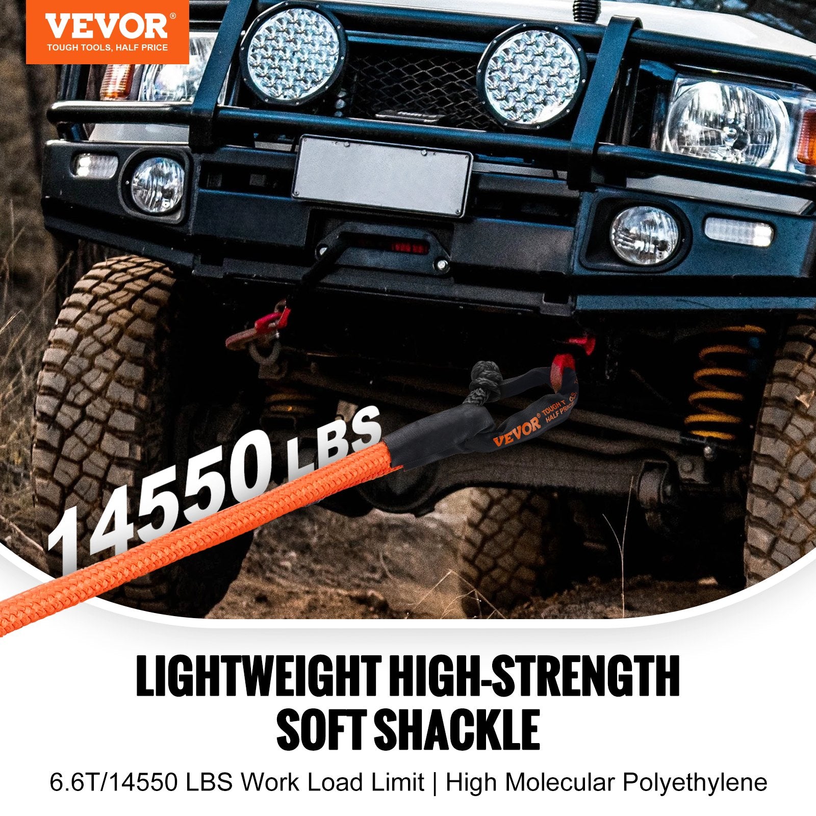 Bicycle Stands & Storage: VEVOR Synthetic Soft Shackle Rope, 2 Pack 12.7 x 558.8 mm 20 Ton Breaking Strength, Recovery Tow Shackles with Extra 2 Sleeves and Storage Bag for UTV, ATV, Trucks, Jeep, Off-Road Vehicles, Black