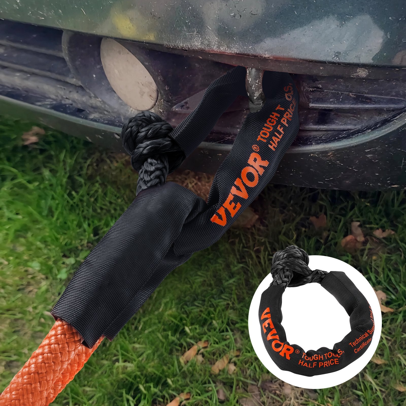 Bicycle Stands & Storage: VEVOR Synthetic Soft Shackle Rope, 2 Pack 12.7 x 558.8 mm 20 Ton Breaking Strength, Recovery Tow Shackles with Extra 2 Sleeves and Storage Bag for UTV, ATV, Trucks, Jeep, Off-Road Vehicles, Black