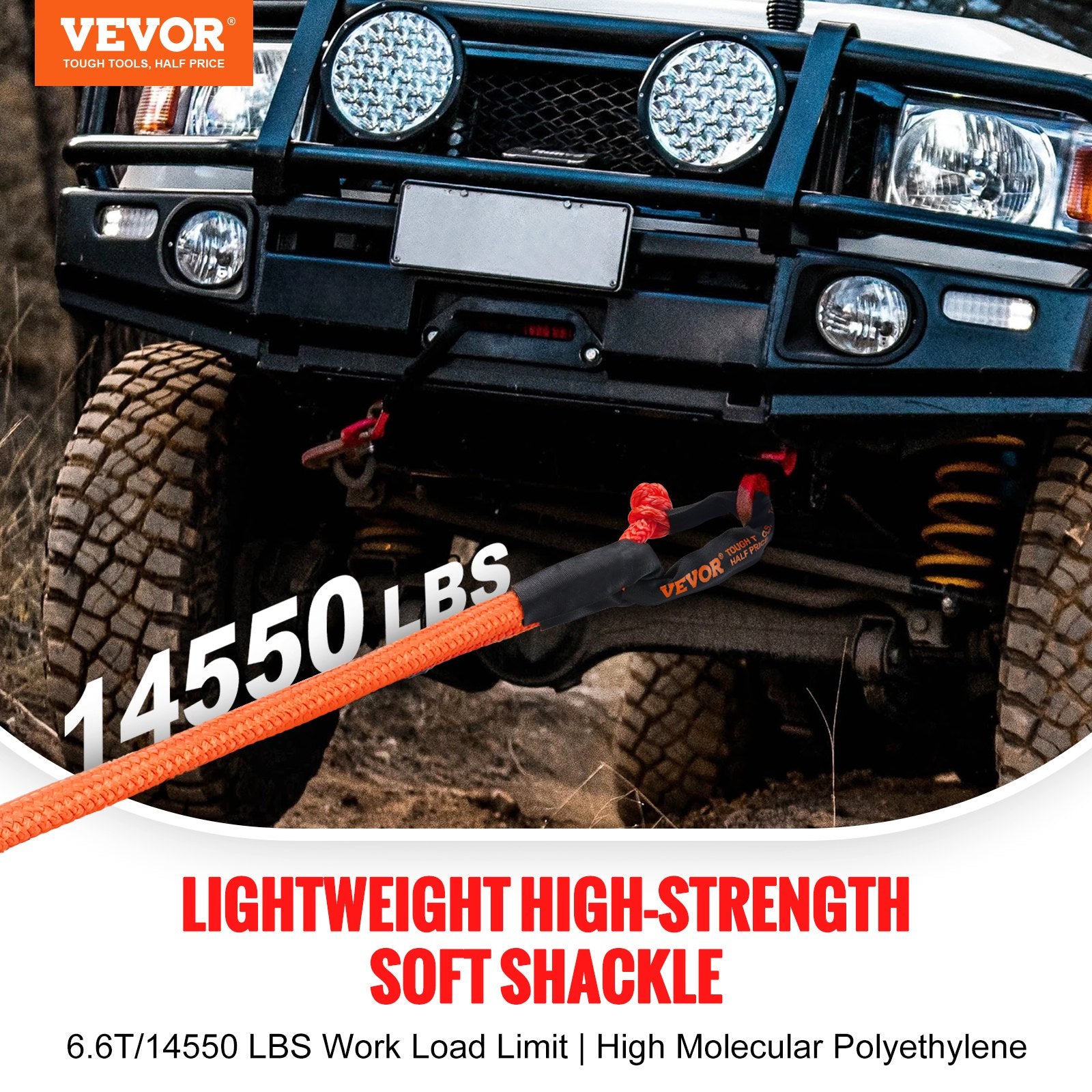Bicycle Stands & Storage: VEVOR Synthetic Soft Shackle Rope, 2 Pack 12.7 x 558.8 mm 20 Ton Breaking Strength Recovery Tow Shackles with Extra 2 Sleeves and Storage Bag for UTV, ATV, Trucks, Jeep, Off-Road Vehicles Towing, Red