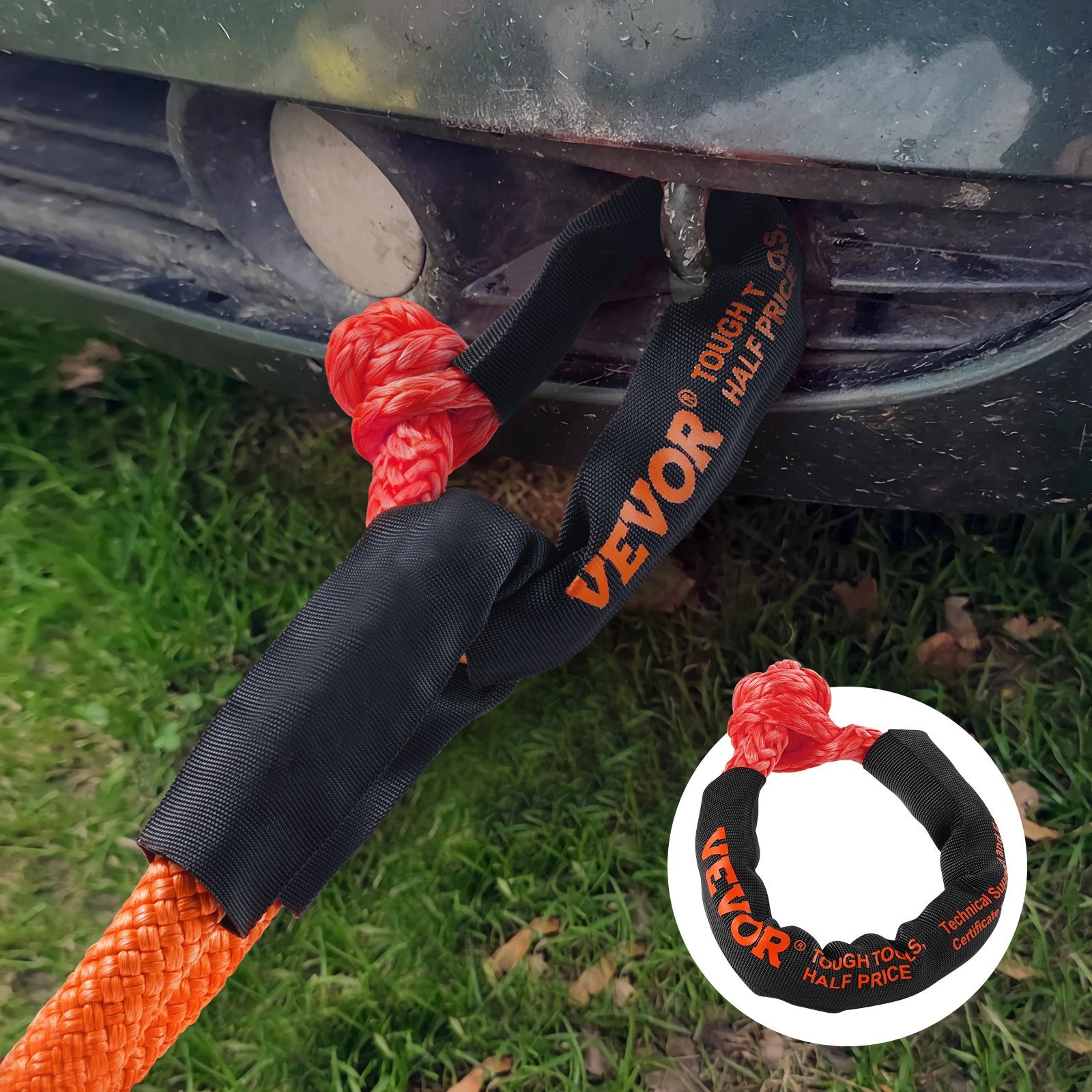 Bicycle Stands & Storage: VEVOR Synthetic Soft Shackle Rope, 2 Pack 12.7 x 558.8 mm 20 Ton Breaking Strength Recovery Tow Shackles with Extra 2 Sleeves and Storage Bag for UTV, ATV, Trucks, Jeep, Off-Road Vehicles Towing, Red