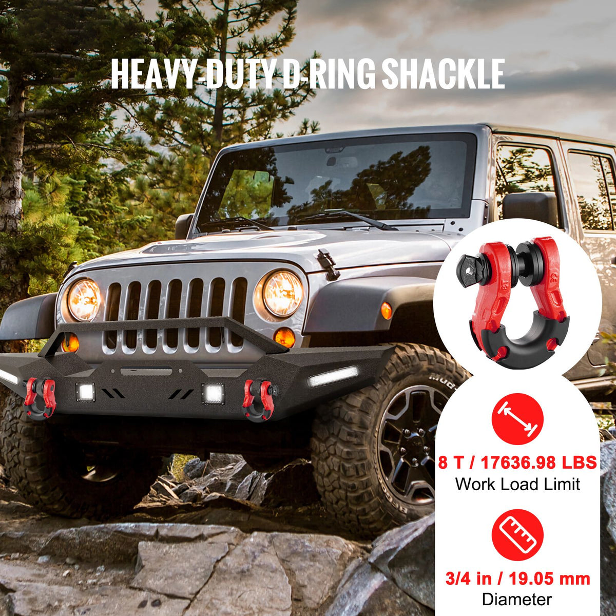 D-Ring Shackle, 2 Pack 19.05 mm Alloy Steel Shackles 30 Ton Break Strength with 22 mm Screw Pin, Isolators & Washers Kit, Heavy Duty Off Road Vehicle Recovery Shackle for Jeep and Truck, Red