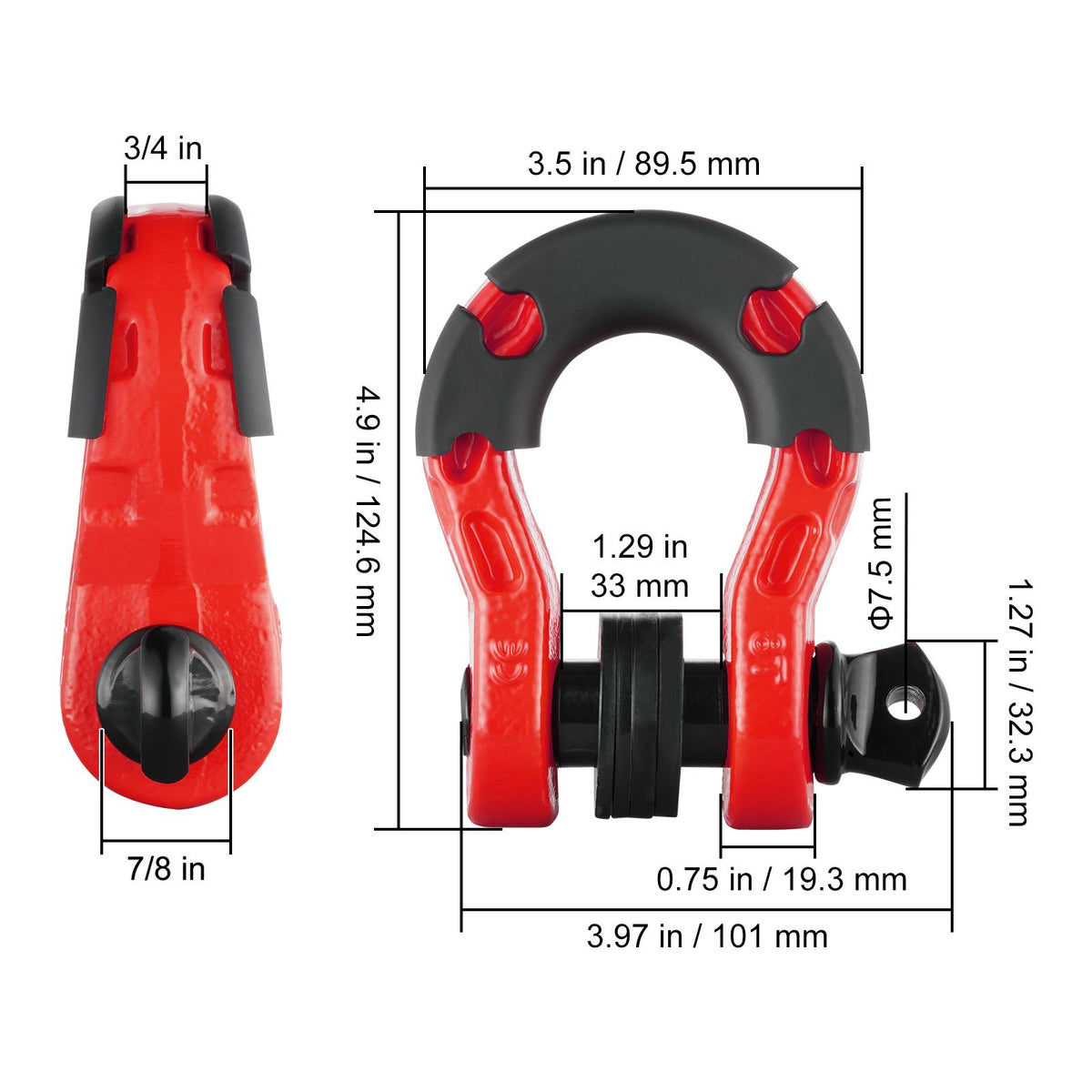 D-Ring Shackle, 2 Pack 19.05 mm Alloy Steel Shackles 30 Ton Break Strength with 22 mm Screw Pin, Isolators & Washers Kit, Heavy Duty Off Road Vehicle Recovery Shackle for Jeep and Truck, Red
