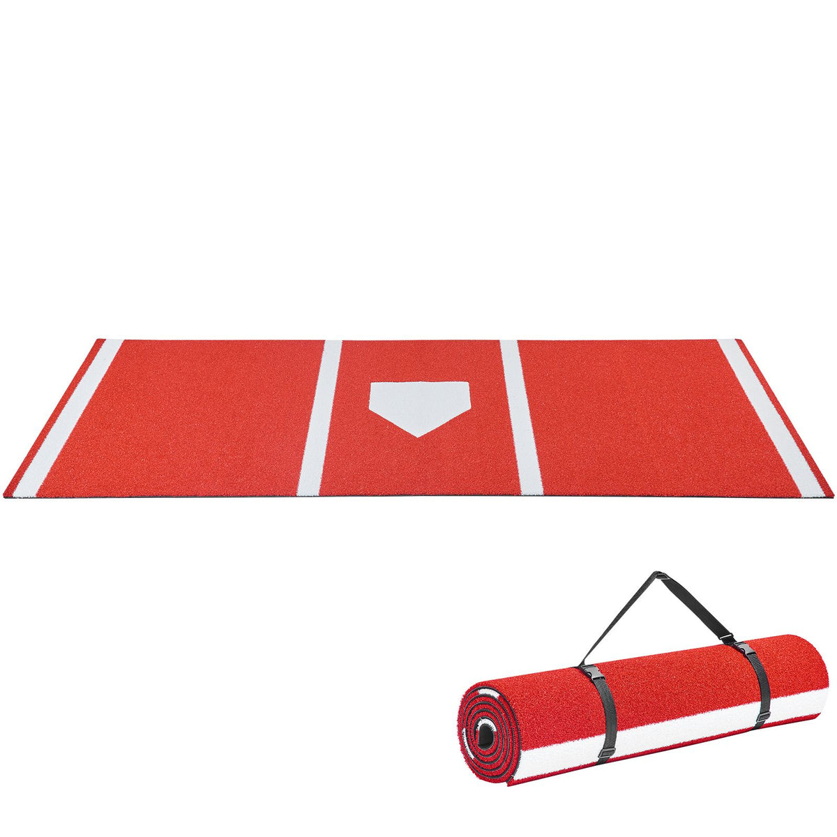 Baseball Hitting Mat, 300x116cm Batting Cage Mat, Batters Box Turf Mats, Softball Batting Practice Equipment with Home Plate and Anti Fade Turf, Portable Training Aid for Indoor Outdoor, Red
