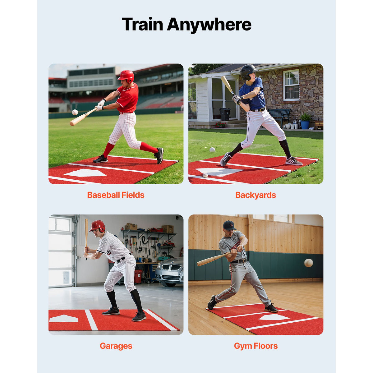 Baseball Hitting Mat, 300x116cm Batting Cage Mat, Batters Box Turf Mats, Softball Batting Practice Equipment with Home Plate and Anti Fade Turf, Portable Training Aid for Indoor Outdoor, Red