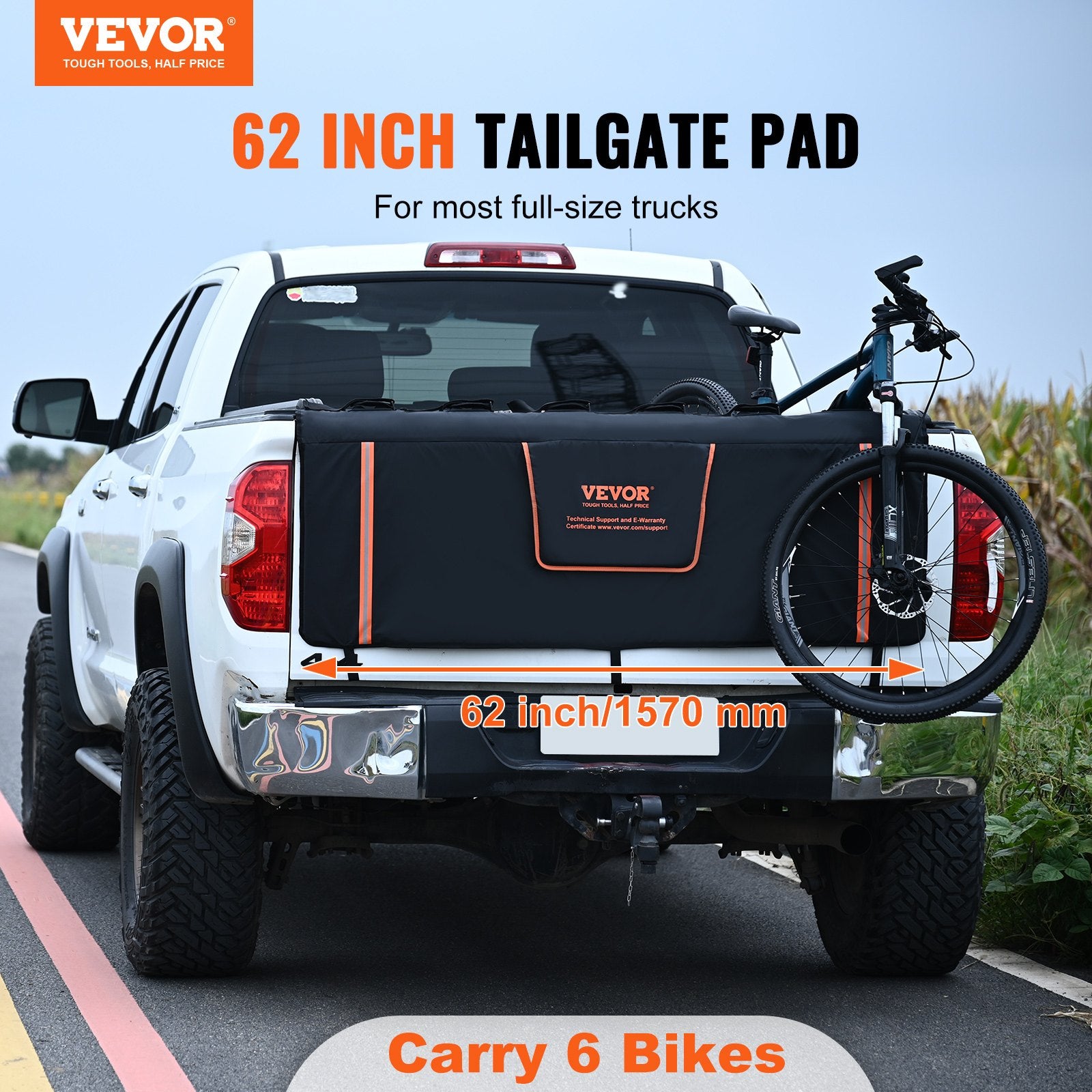 Bicycle Stands & Storage: VEVOR Tailgate Bike Pad, 62" Truck Tailgate Pad Carry 6 Mountain Bikes, Upgraded Grooves Tailgate Protection Pad with Reflective Strips and Tool Pockets, with Camera Opening for Most Pickup Trucks