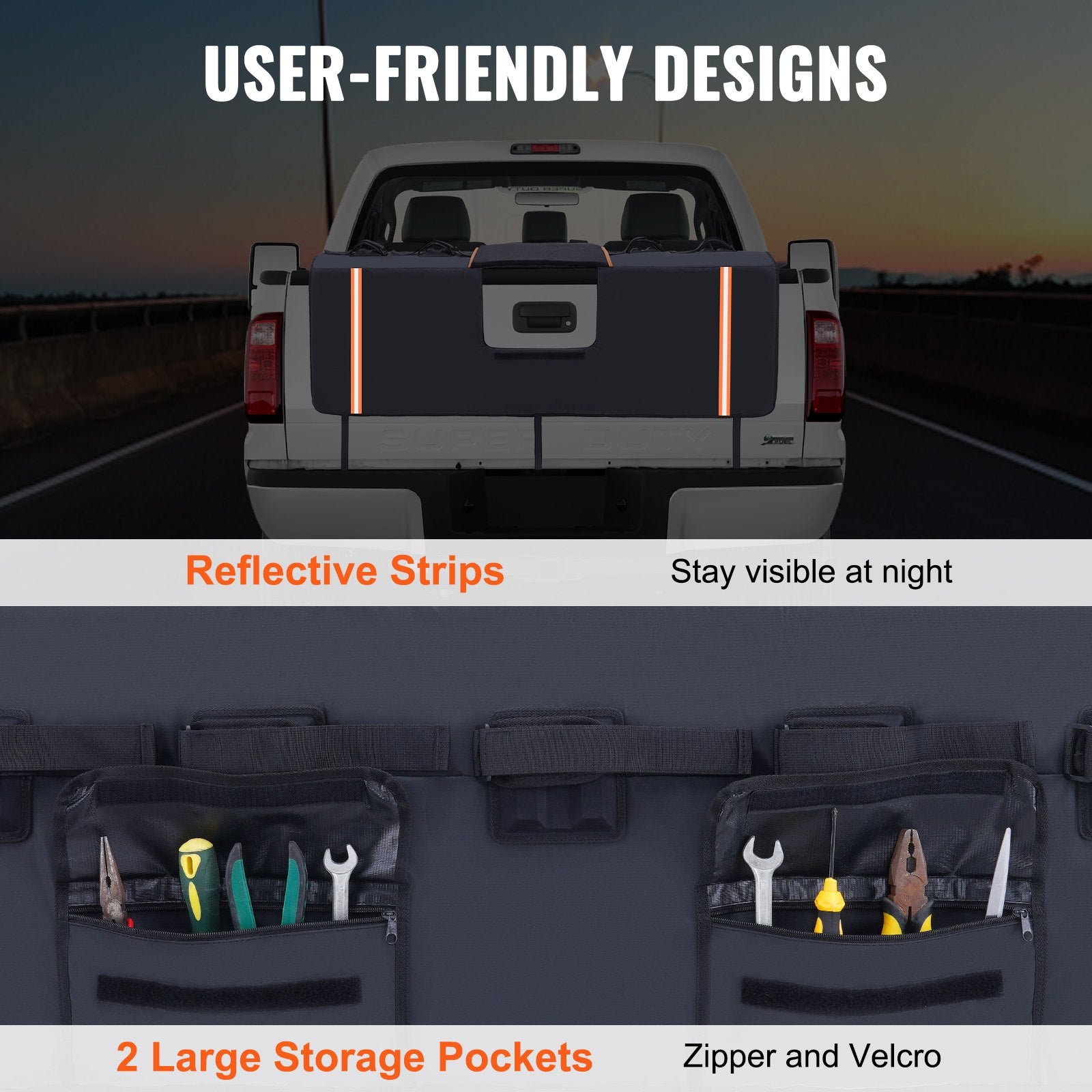 Bicycle Stands & Storage: VEVOR Tailgate Bike Pad, 62" Truck Tailgate Pad Carry 6 Mountain Bikes, Upgraded Grooves Tailgate Protection Pad with Reflective Strips and Tool Pockets, with Camera Opening for Most Pickup Trucks