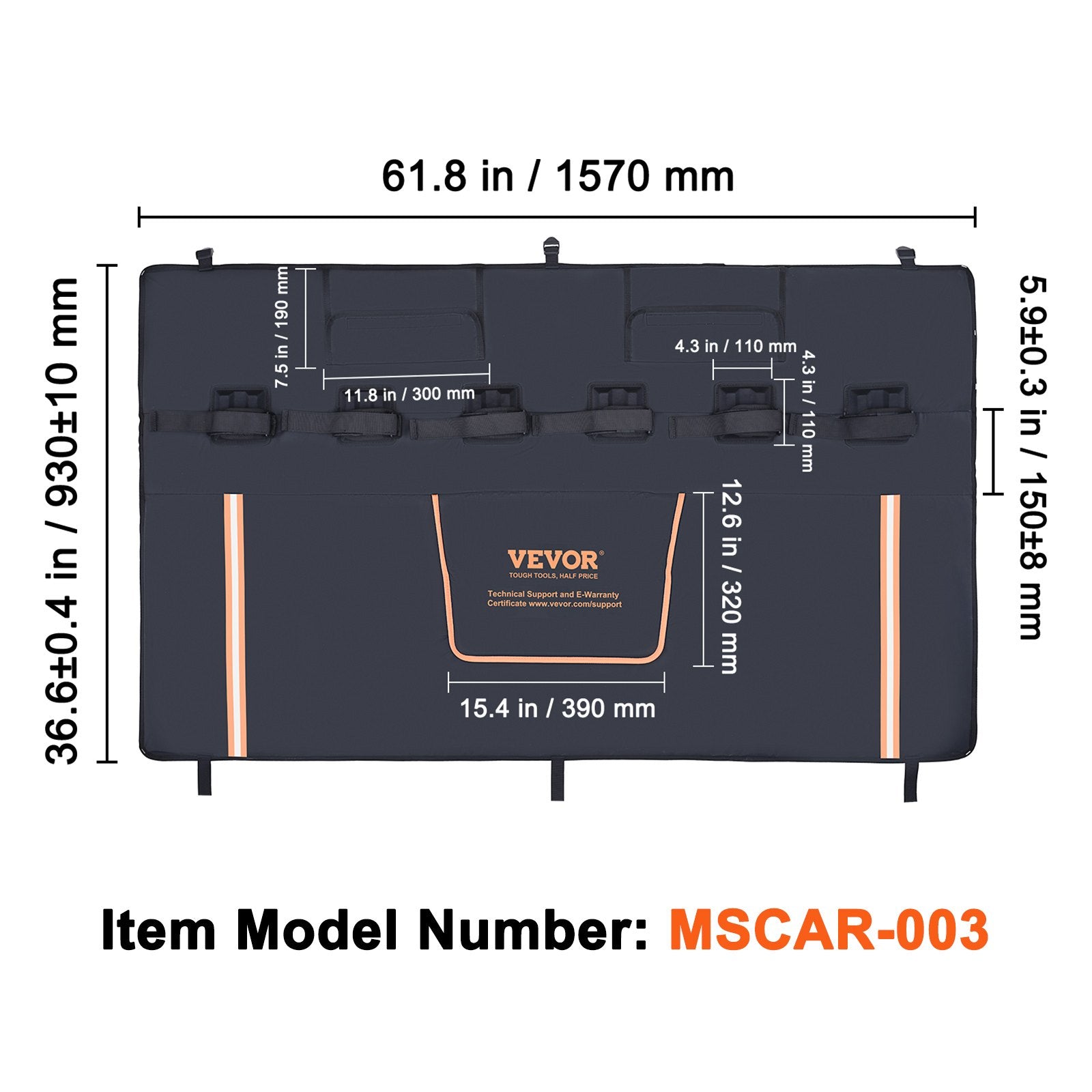 Bicycle Stands & Storage: VEVOR Tailgate Bike Pad, 62" Truck Tailgate Pad Carry 6 Mountain Bikes, Upgraded Grooves Tailgate Protection Pad with Reflective Strips and Tool Pockets, with Camera Opening for Most Pickup Trucks