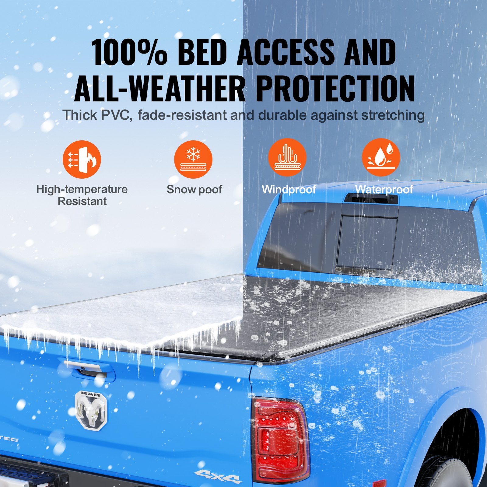 Caravan Accessories: VEVOR Truck Bed Cover, Roll Up Truck Bed Tonneau Cover, Compatible with 2002-2018 Dodge Ram 1500, 2003-2024 2500 3500, 2019-2024 Classic, for 6.4 x 5.5 ft Bed, Soft PVC material, Roll Up Tonneau Cover