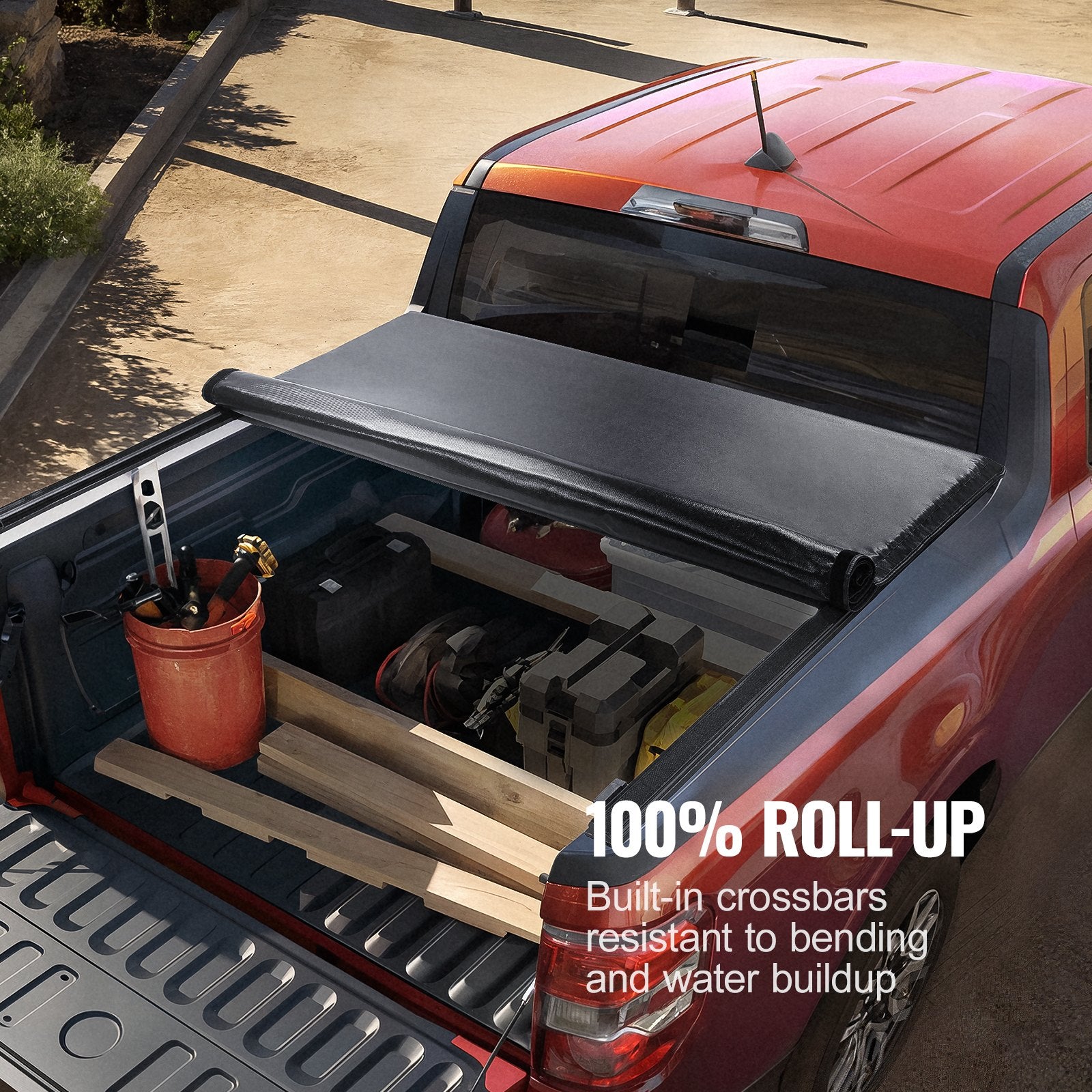 Truck Bed Cover, Roll Up Truck Bed Tonneau Cover, Compatible with 2019-2024 Chevy Silverado GMC Sierra 1500 (NOT FIT 19-24 Classic) Bed, for 1.8m x 1.6m Bed, Soft PVC, Roll Up Tonneau Cover