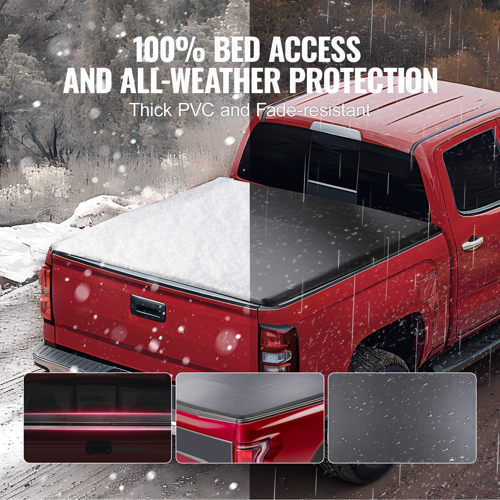 Truck Bed Cover, Roll Up Truck Bed Tonneau Cover, Compatible with 2019-2024 Chevy Silverado GMC Sierra 1500 (NOT FIT 19-24 Classic) Bed, for 1.8m x 1.6m Bed, Soft PVC, Roll Up Tonneau Cover