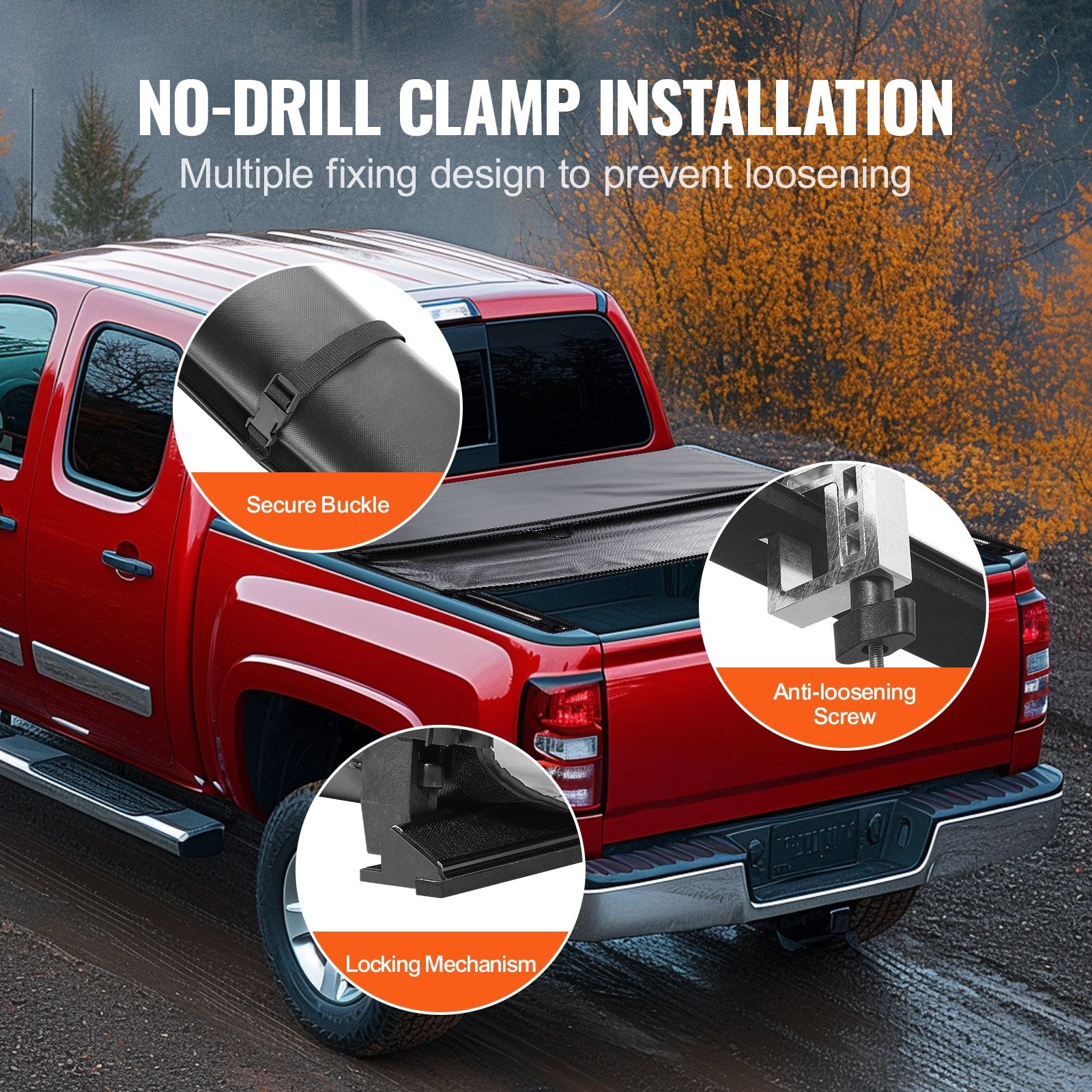 Truck Bed Cover, Roll Up Truck Bed Tonneau Cover, Compatible with 2019-2024 Chevy Silverado GMC Sierra 1500 (NOT FIT 19-24 Classic) Bed, for 1.8m x 1.6m Bed, Soft PVC, Roll Up Tonneau Cover