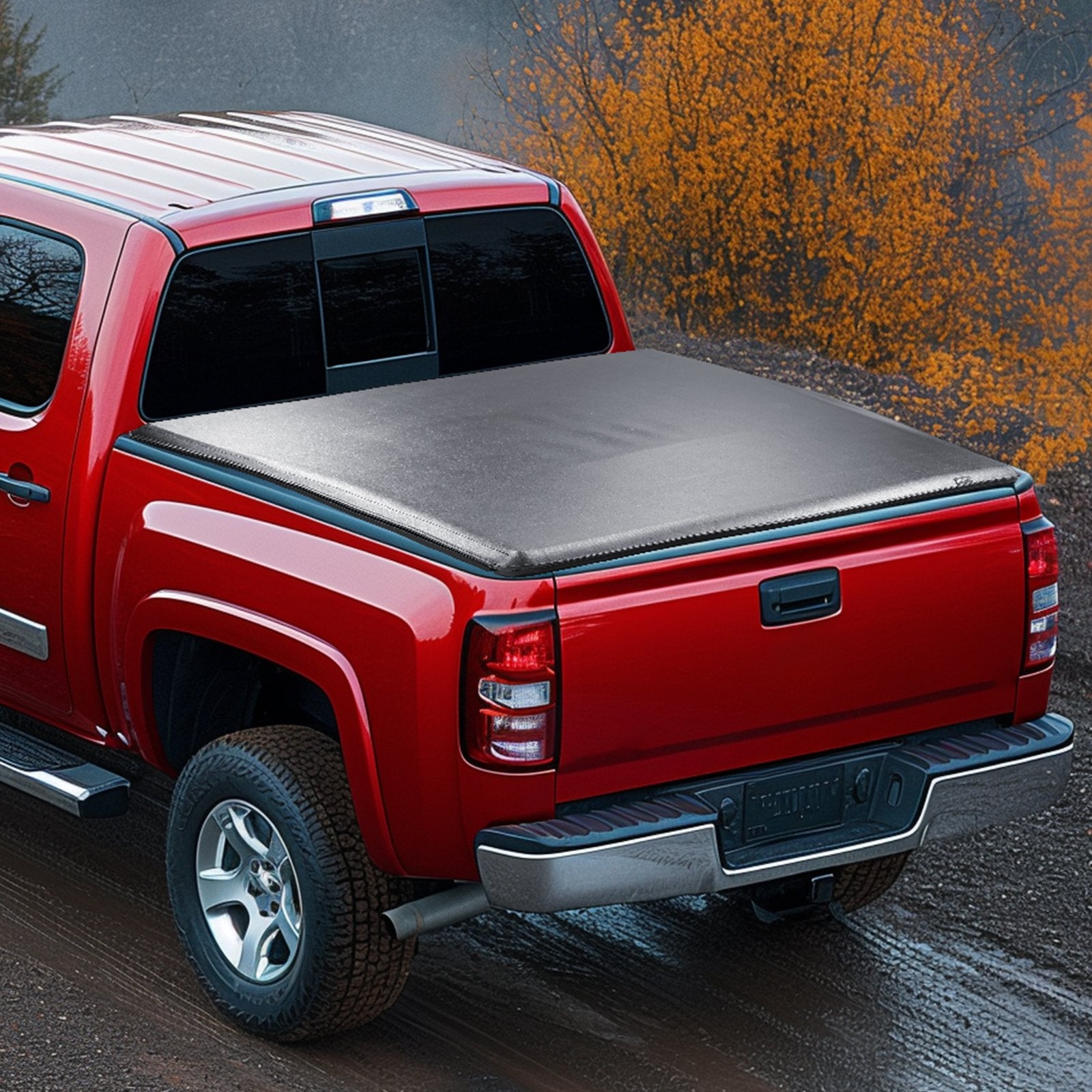 Truck Bed Cover, Roll Up Truck Bed Tonneau Cover, Compatible with 2019-2024 Chevy Silverado GMC Sierra 1500 (NOT FIT 19-24 Classic) Bed, for 1.8m x 1.6m Bed, Soft PVC, Roll Up Tonneau Cover