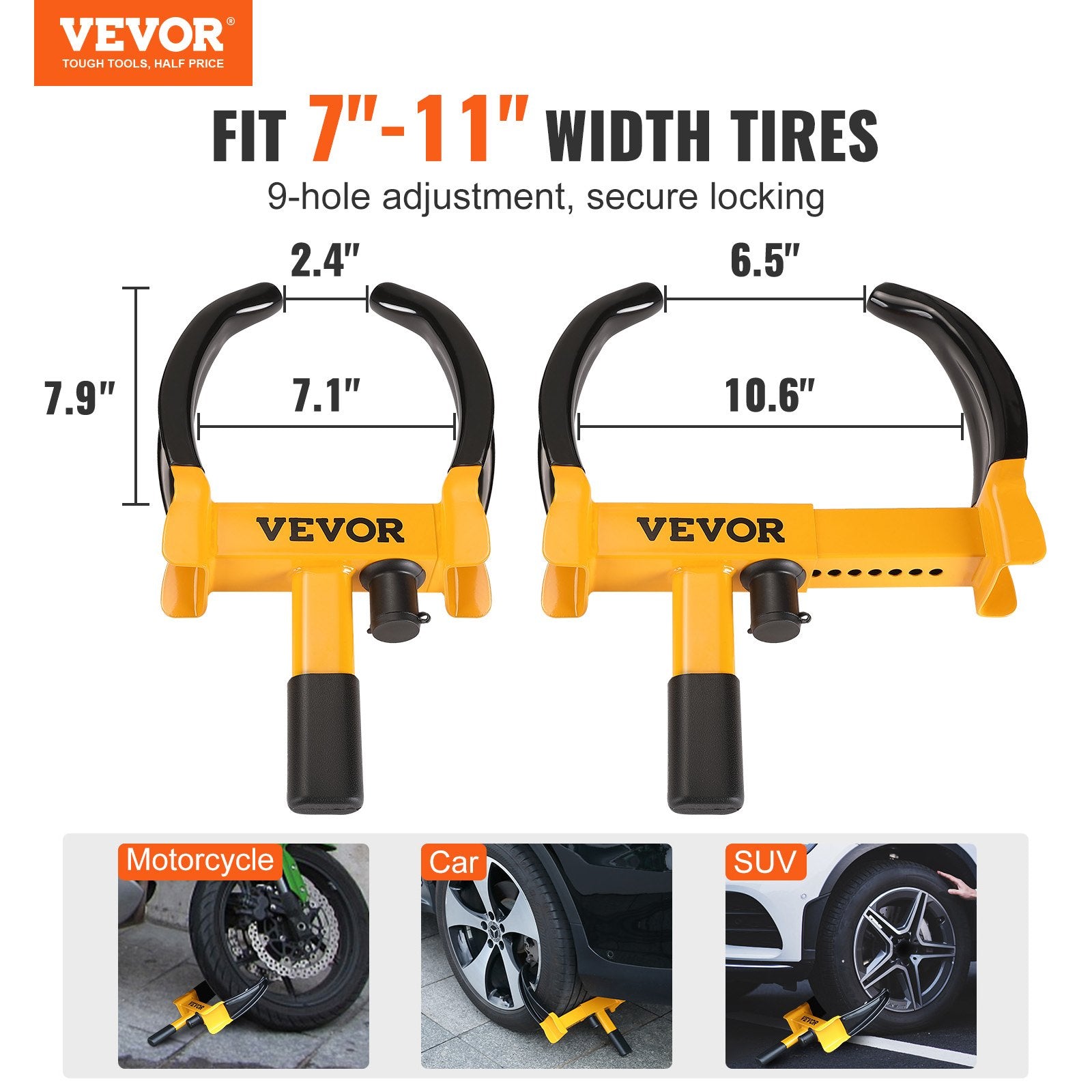 Wheel Lock, 2 Packs Universal Wheel Clamp Lock, Adjustable Anti Theft Trailer Lock Wheel Clamp, Heavy-duty Steel Tire Lock for ATV RV SUV Car Golf Cart Boats Motorcycles, with 6 Keys