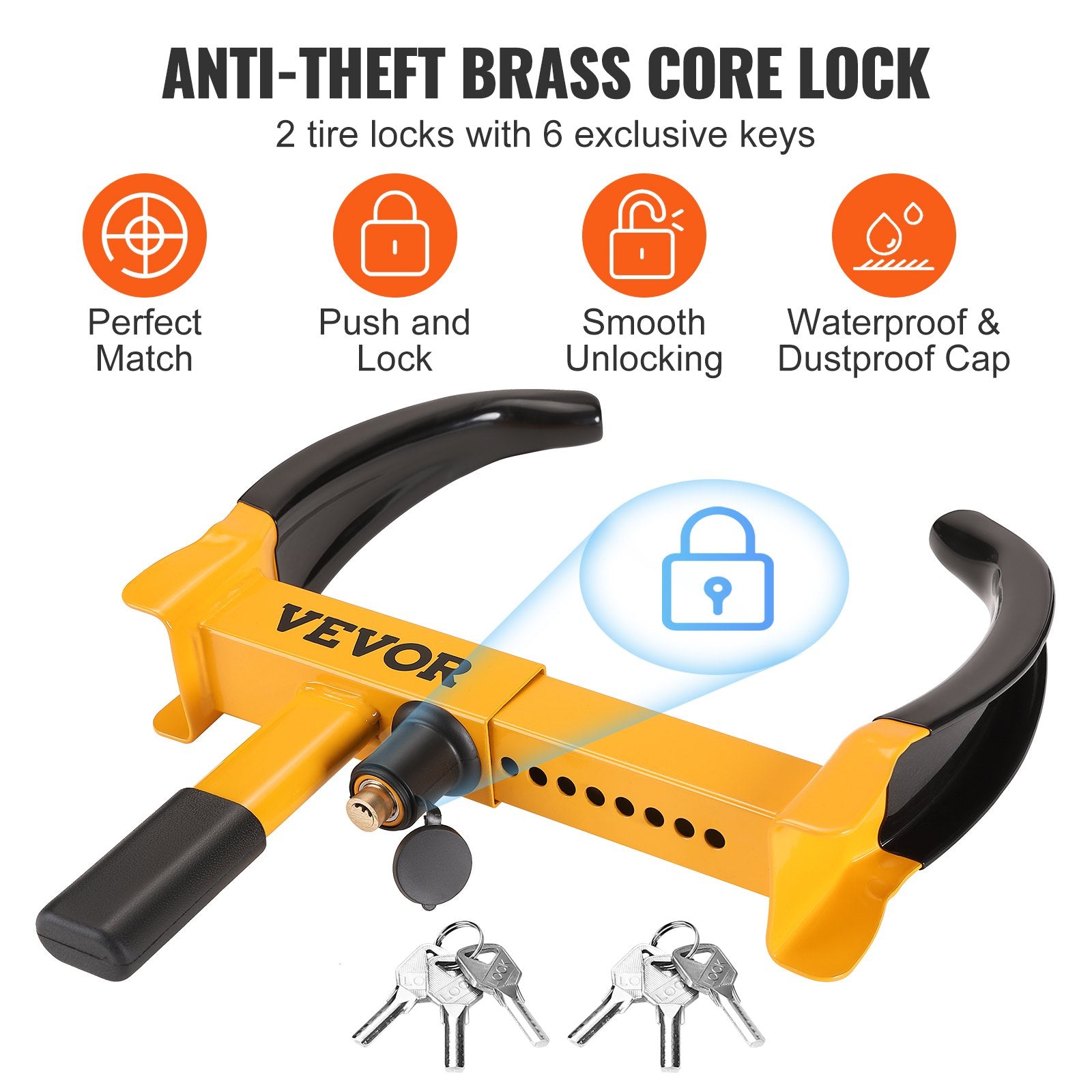 Wheel Lock, 2 Packs Universal Wheel Clamp Lock, Adjustable Anti Theft Trailer Lock Wheel Clamp, Heavy-duty Steel Tire Lock for ATV RV SUV Car Golf Cart Boats Motorcycles, with 6 Keys