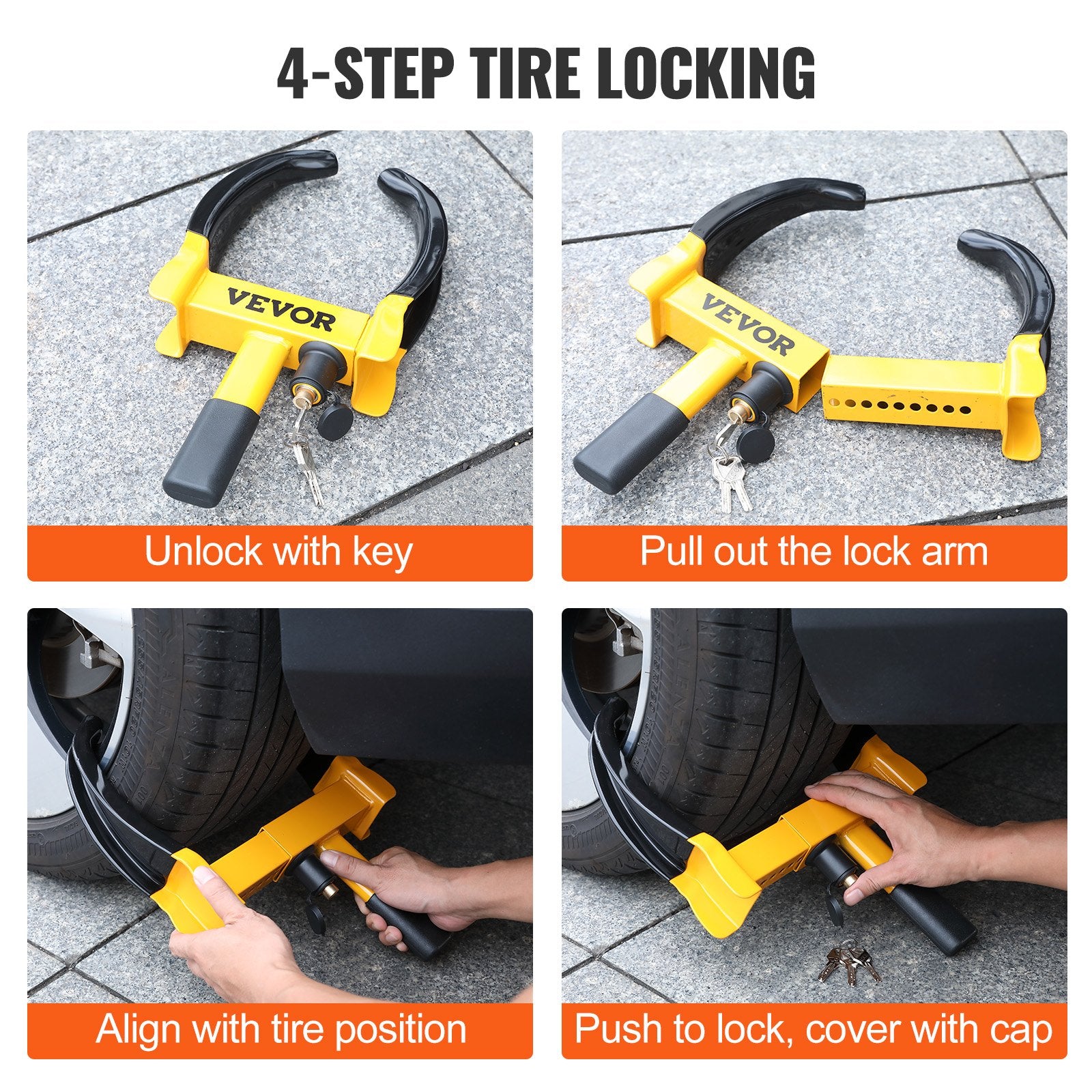 Wheel Lock, 2 Packs Universal Wheel Clamp Lock, Adjustable Anti Theft Trailer Lock Wheel Clamp, Heavy-duty Steel Tire Lock for ATV RV SUV Car Golf Cart Boats Motorcycles, with 6 Keys