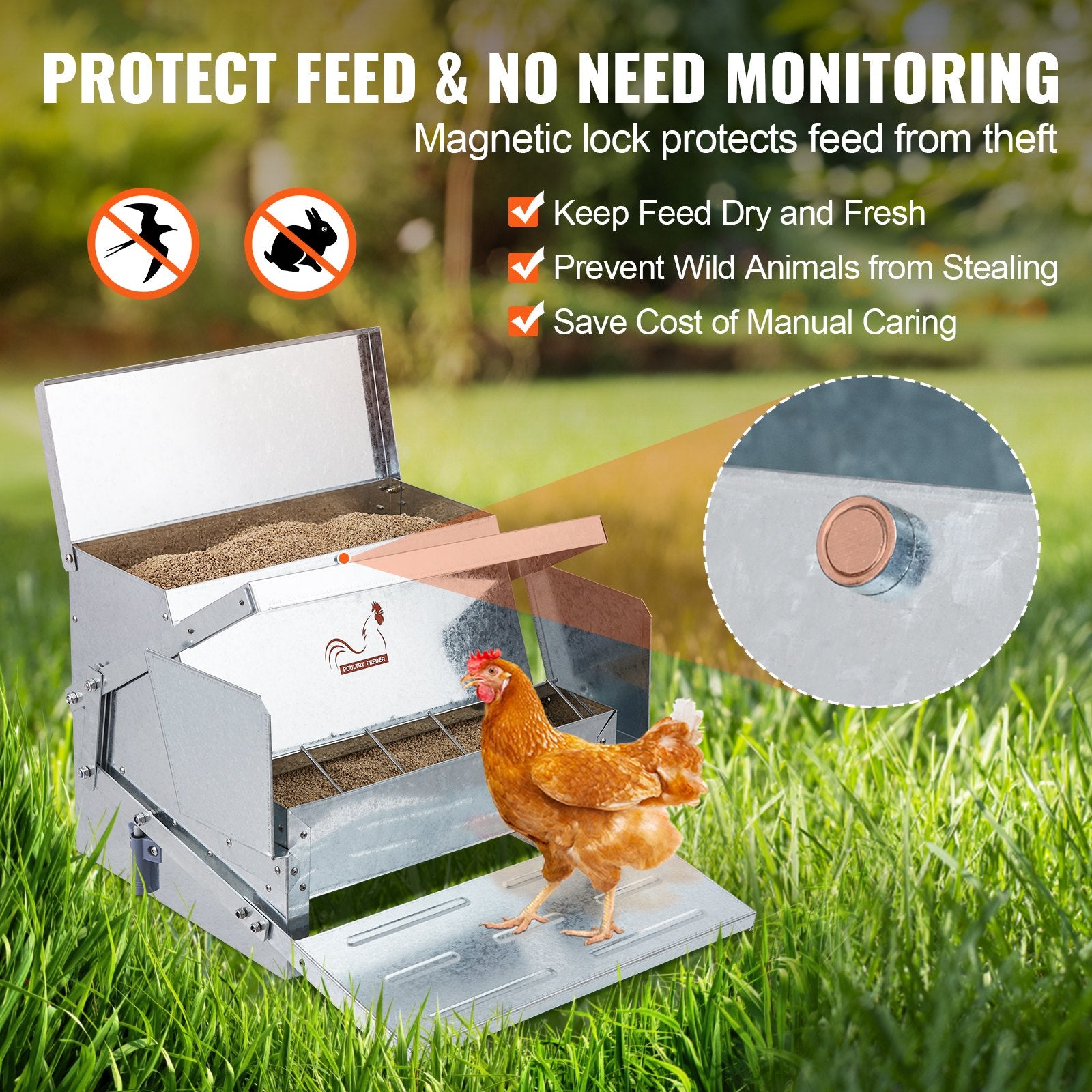 Farm Equipment: VEVOR Automatic Chicken Feeder Galvanized Steel Poultry Feeder 25 lb 10 Chickens