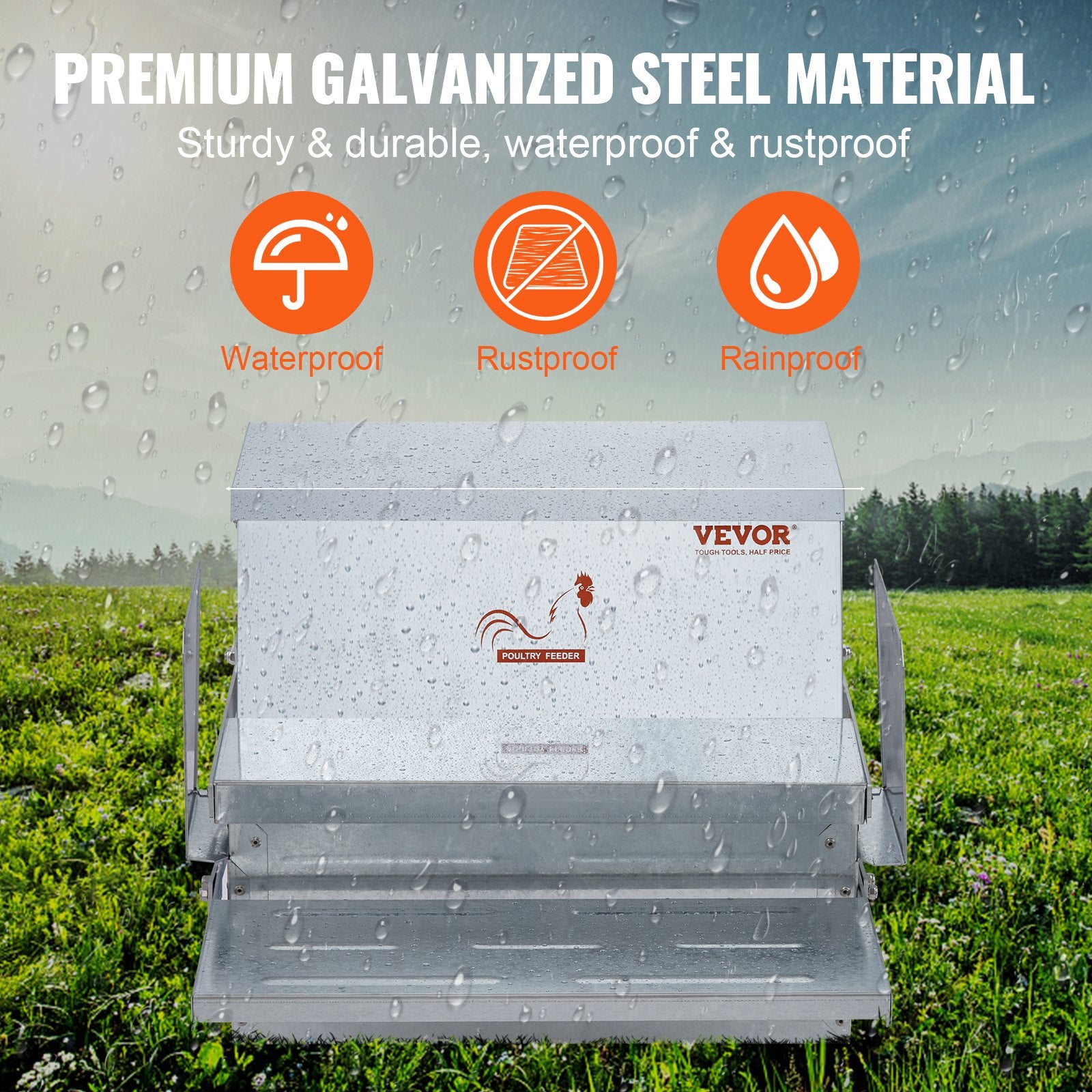 Farm Equipment: VEVOR Automatic Chicken Feeder Galvanized Steel Poultry Feeder 25 lb 10 Chickens