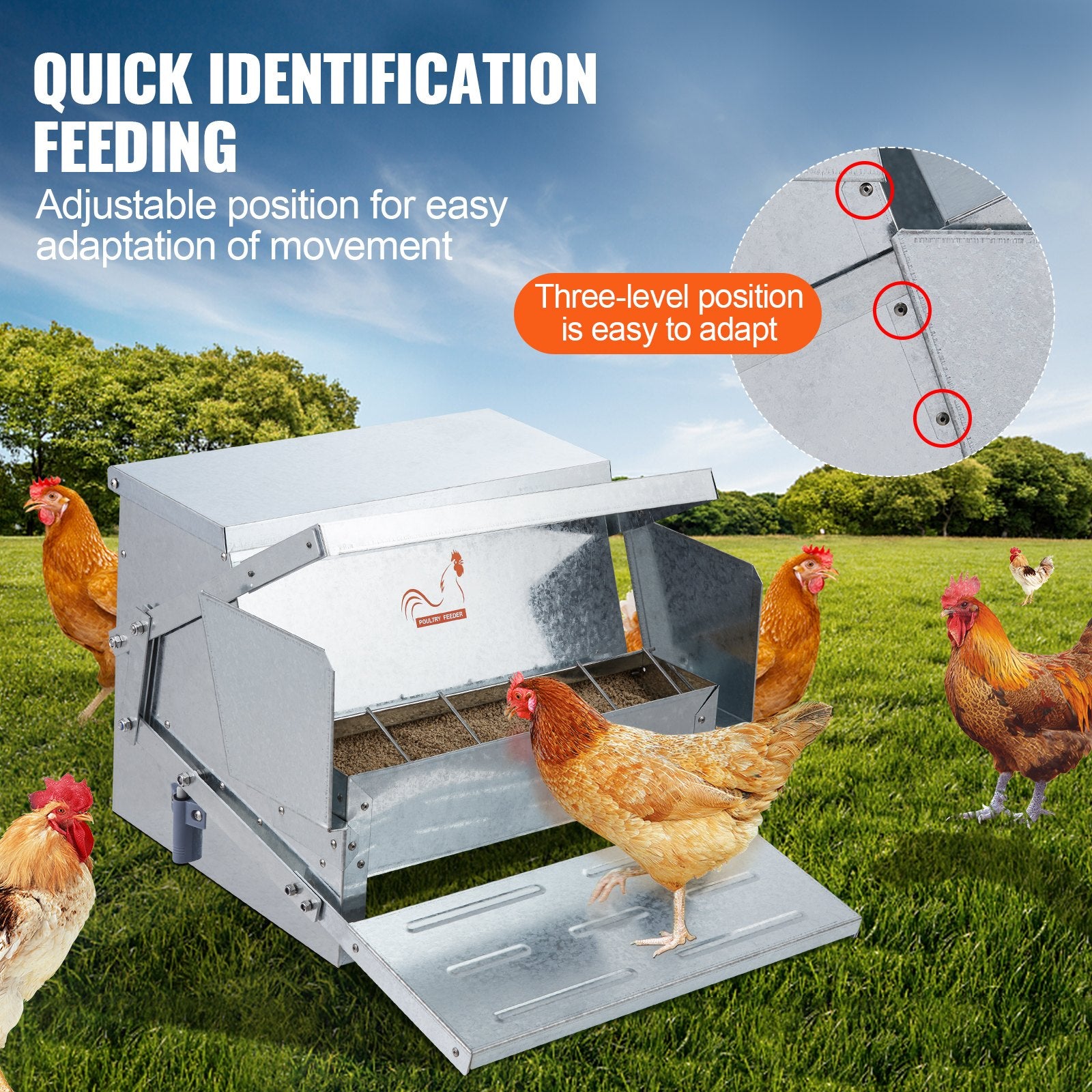Farm Equipment: VEVOR Automatic Chicken Feeder Galvanized Steel Poultry Feeder 25 lb 10 Chickens