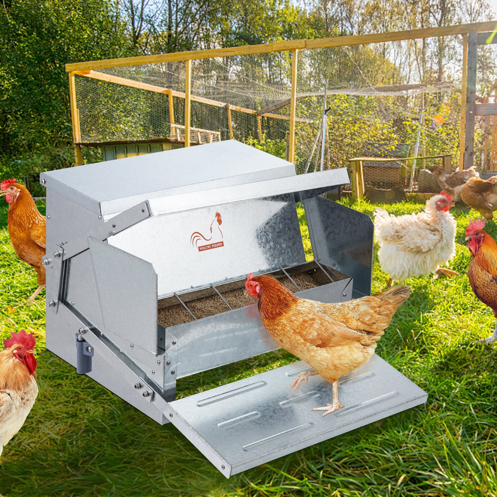 Farm Equipment: VEVOR Automatic Chicken Feeder Galvanized Steel Poultry Feeder 25 lb 10 Chickens