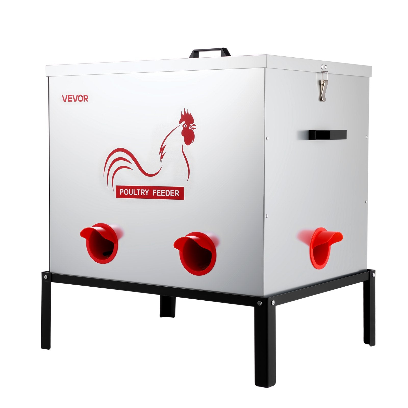 Cat Bowls, Feeders & Waterers: VEVOR Automatic Chicken Feeder, 38.56 kg Capacity, 6 Feeding Ports No-Waste Poultry Feeder with Built-In Divider, with Latch & Handle, Metal Construction, for Chickens Bantams Pheasants Poultry Coop