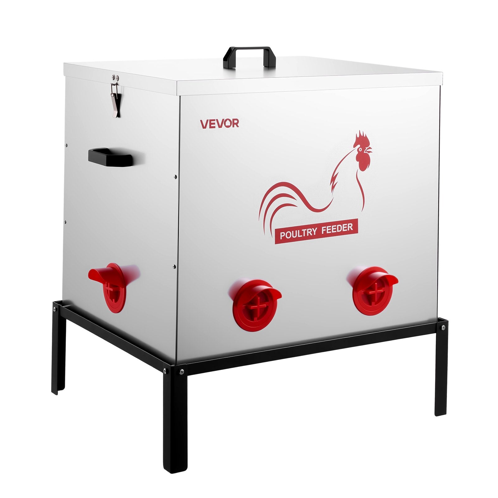 Cat Bowls, Feeders & Waterers: VEVOR Automatic Chicken Feeder, 38.56 kg Capacity, 6 Feeding Ports No-Waste Poultry Feeder with Built-In Divider, with Latch & Handle, Metal Construction, for Chickens Bantams Pheasants Poultry Coop
