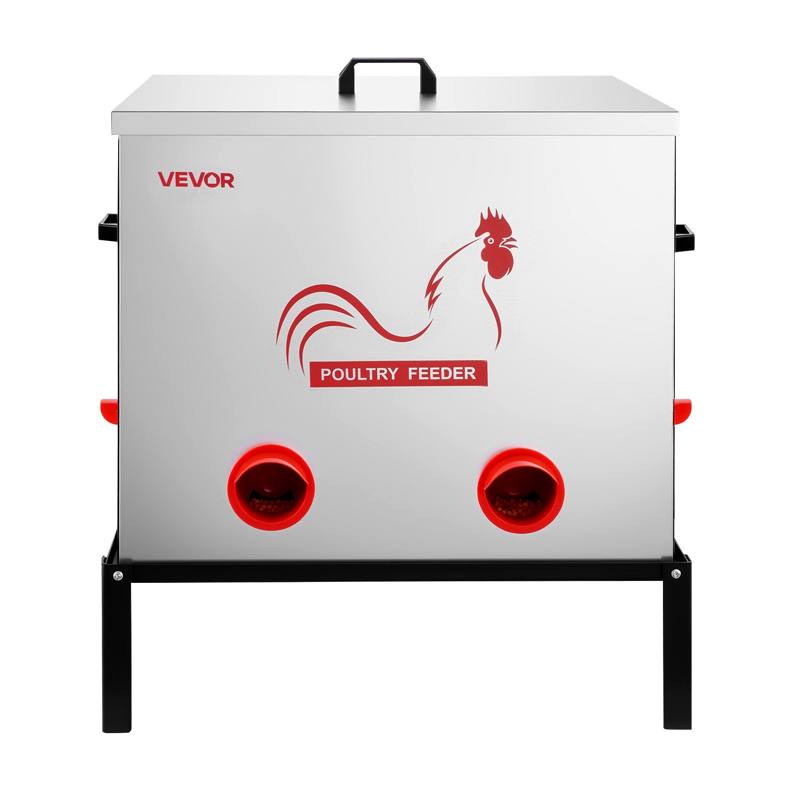 Cat Bowls, Feeders & Waterers: VEVOR Automatic Chicken Feeder, 38.56 kg Capacity, 6 Feeding Ports No-Waste Poultry Feeder with Built-In Divider, with Latch & Handle, Metal Construction, for Chickens Bantams Pheasants Poultry Coop