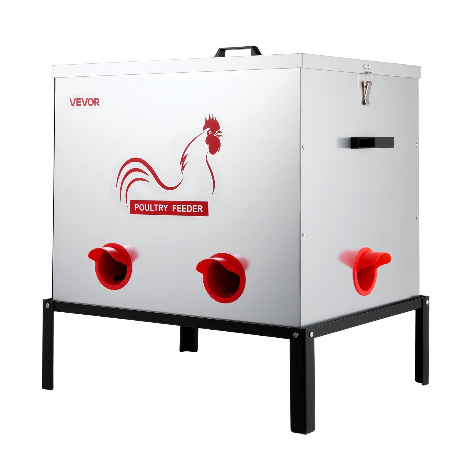Cat Bowls, Feeders & Waterers: VEVOR Automatic Chicken Feeder, 38.56 kg Capacity, 6 Feeding Ports No-Waste Poultry Feeder with Built-In Divider, with Latch & Handle, Metal Construction, for Chickens Bantams Pheasants Poultry Coop