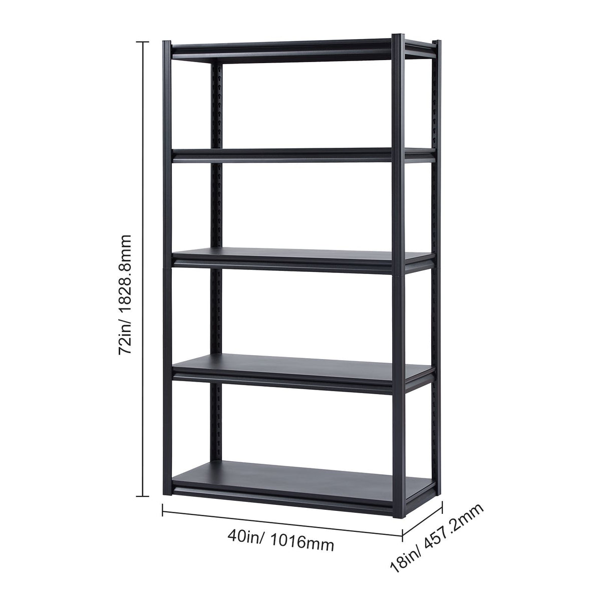 Storage Shelves, 2000 lbs, 5 Tier Garage Storage Shelving, 18" D x 40" W x 72" H Adjustable Metal Shelves for Garage Shelves Utility Rack Shelf, Ideal for Kitchen, Warehouse, Basement, Black