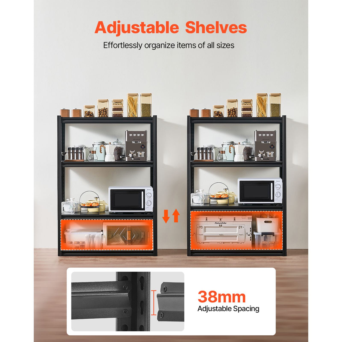 Storage Shelves, 2400 lbs, 4 Tier Garage Storage Shelving, 20" D x 40" W x 57" H Adjustable Metal Shelves for Garage Shelves Utility Rack Shelf, Ideal for Kitchen, Warehouse, Basement, Black