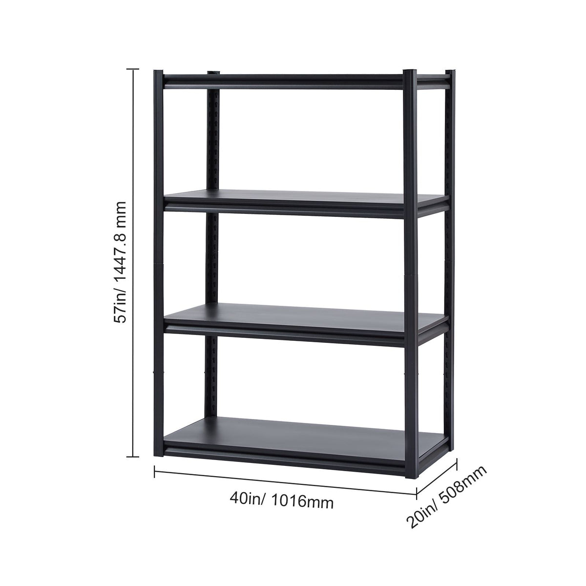 Storage Shelves, 2400 lbs, 4 Tier Garage Storage Shelving, 20" D x 40" W x 57" H Adjustable Metal Shelves for Garage Shelves Utility Rack Shelf, Ideal for Kitchen, Warehouse, Basement, Black