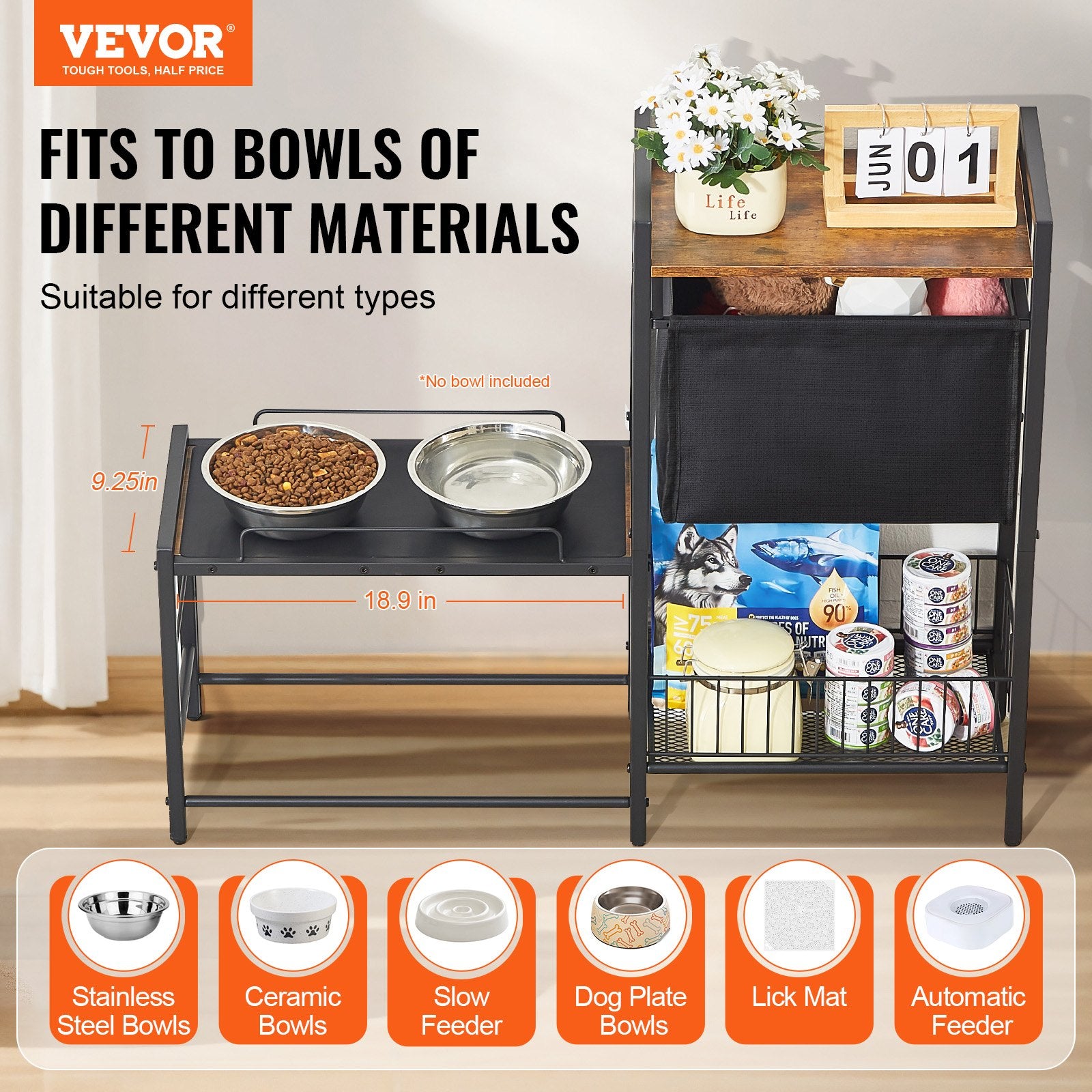 Dog Bowls, Feeders & Waterers: VEVOR Pet Feeding Station with Storage Dog Food & Toy Organizer Raised Dog Bowls