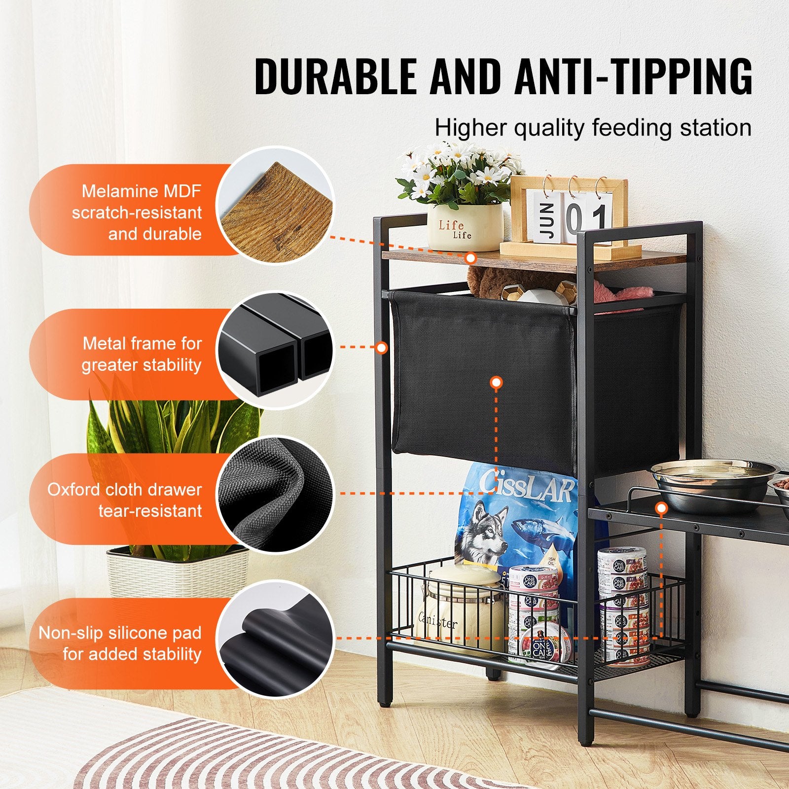 Dog Bowls, Feeders & Waterers: VEVOR Pet Feeding Station with Storage Dog Food & Toy Organizer Raised Dog Bowls