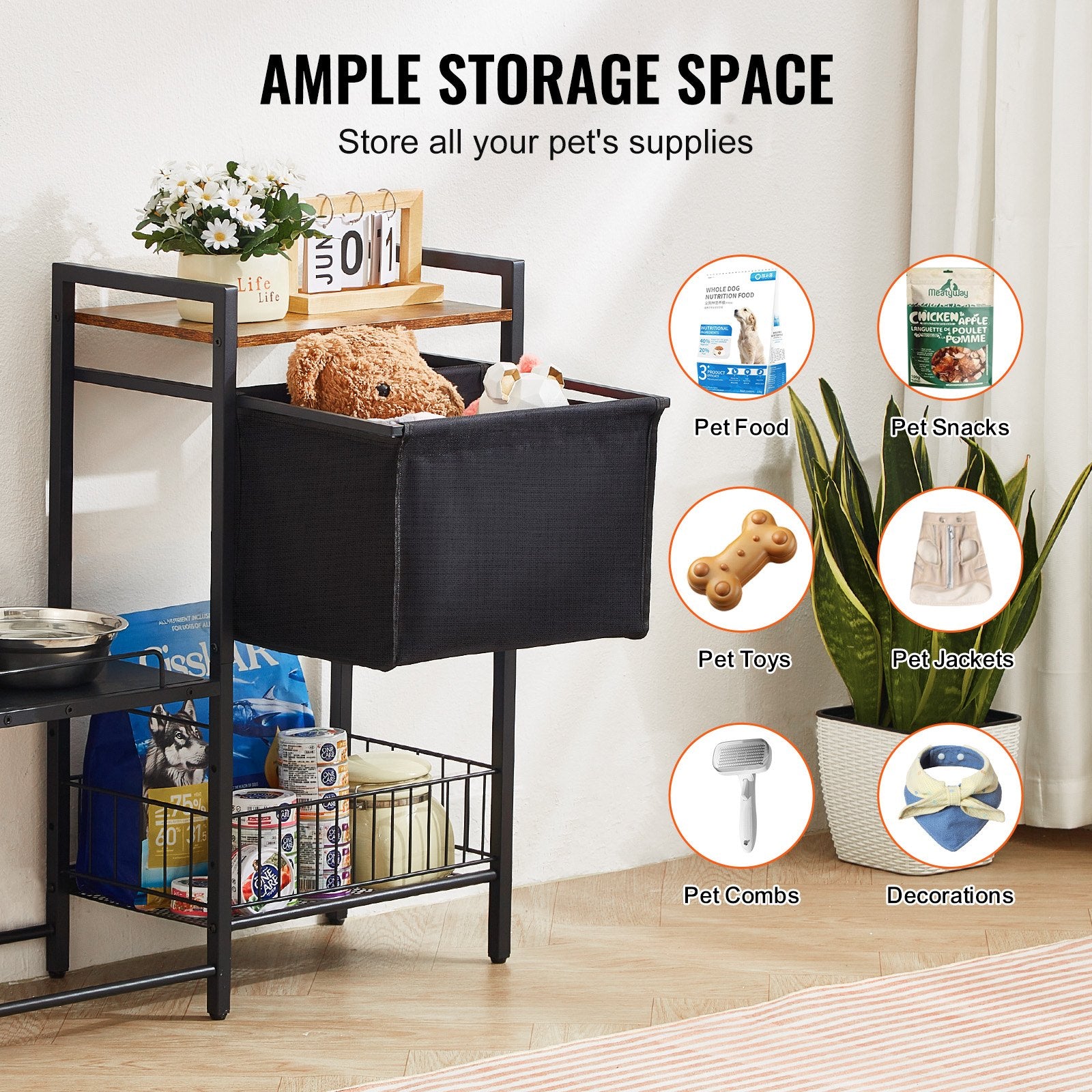 Dog Bowls, Feeders & Waterers: VEVOR Pet Feeding Station with Storage Dog Food & Toy Organizer Raised Dog Bowls