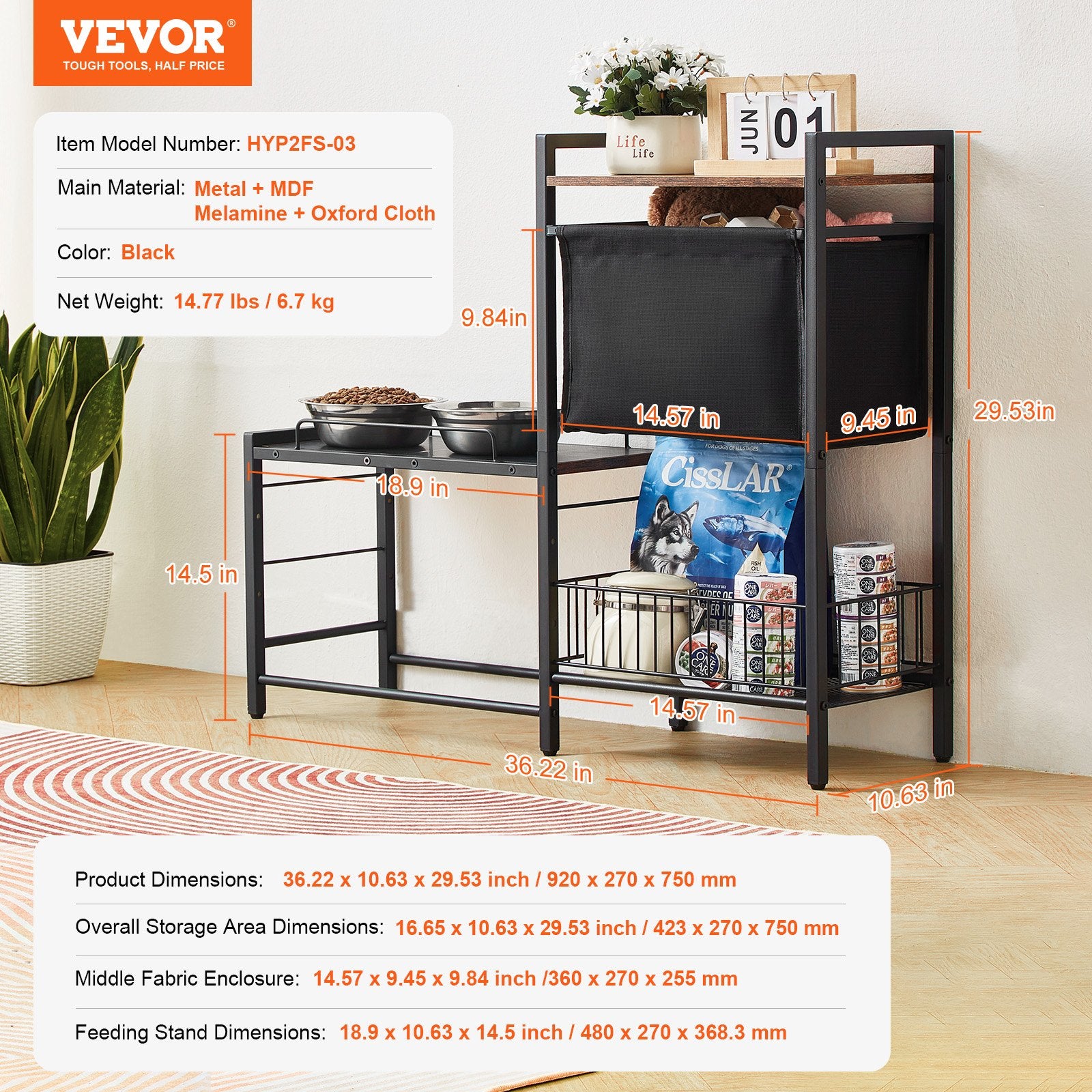 Dog Bowls, Feeders & Waterers: VEVOR Pet Feeding Station with Storage Dog Food & Toy Organizer Raised Dog Bowls