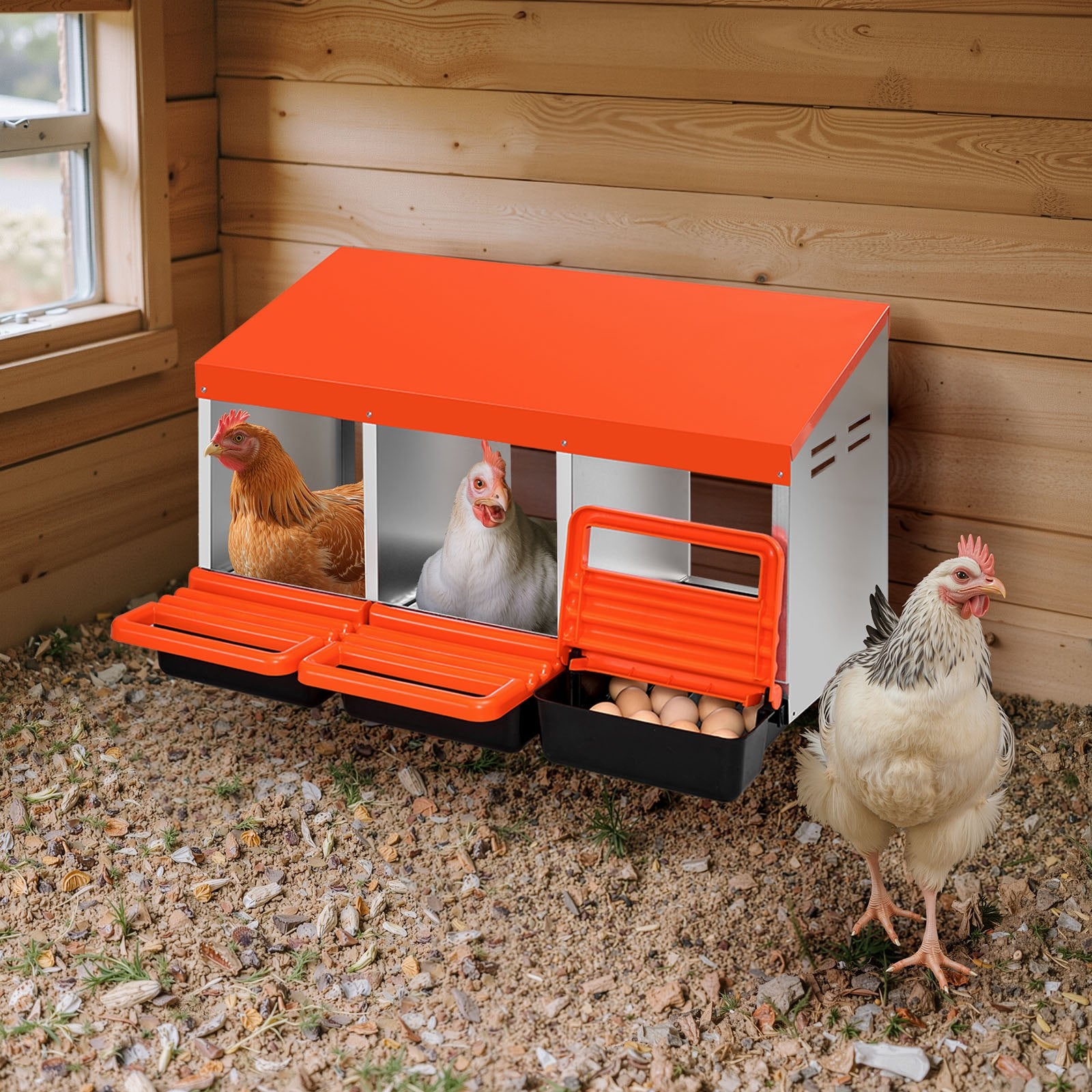 Coop & Hutch Accessories: VEVOR Chicken Nest Box, 3-Compartment, 15 to 30 in Stable & Corrosion-Resistant Metal Nesting Boxes with Inclined Nesting Boxes, Bottom Holes & Resting Platform, Fit for Different Chicken Breeds
