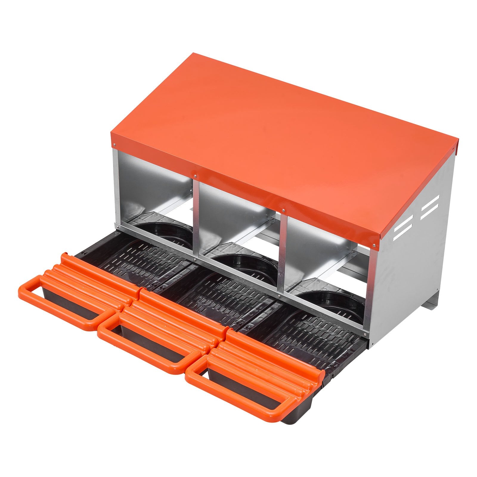 Coop & Hutch Accessories: VEVOR Chicken Nest Box, 3-Compartment, 15 to 30 in Stable & Corrosion-Resistant Metal Nesting Boxes with Inclined Nesting Boxes, Bottom Holes & Resting Platform, Fit for Different Chicken Breeds