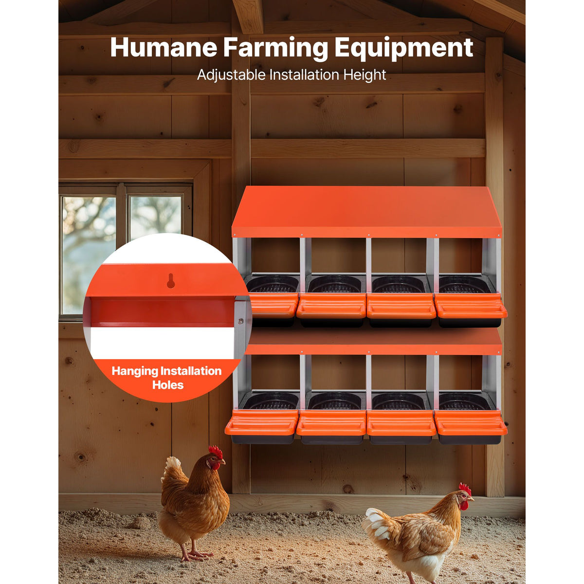 Chicken Nesting Boxes, 4 Compartments, Metal Egg Laying Boxes with Protective Collection Lids, Roll Out Nesting Box, Easy to Assemble, Ideal for Hens, Ducks, Chickens, and Other Poultry, Orange