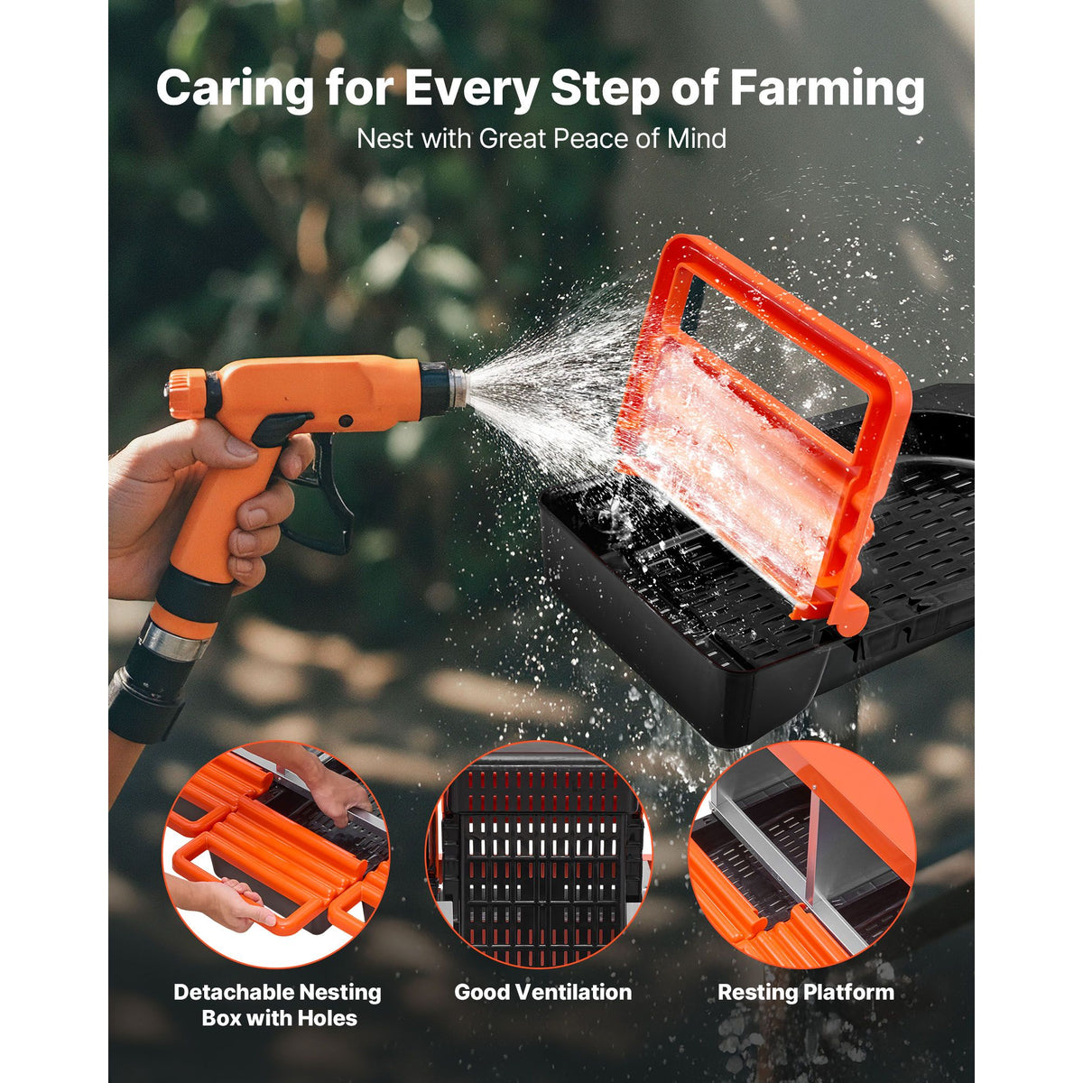 Chicken Nesting Boxes, 4 Compartments, Metal Egg Laying Boxes with Protective Collection Lids, Roll Out Nesting Box, Easy to Assemble, Ideal for Hens, Ducks, Chickens, and Other Poultry, Orange