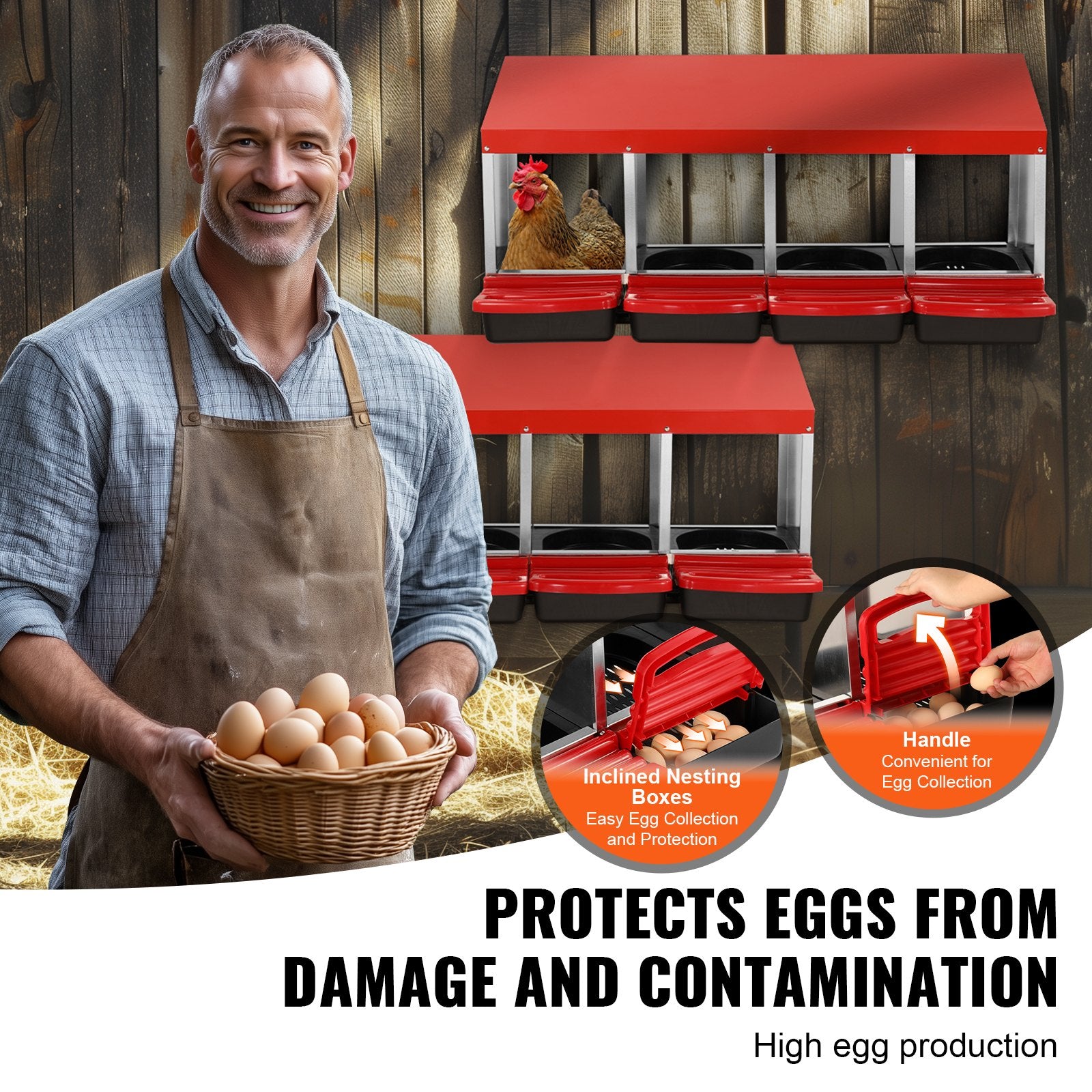 Coop & Hutch Accessories: VEVOR 4-Compartment Chicken Nest Box Metal Box with Inclined Nesting Boxes