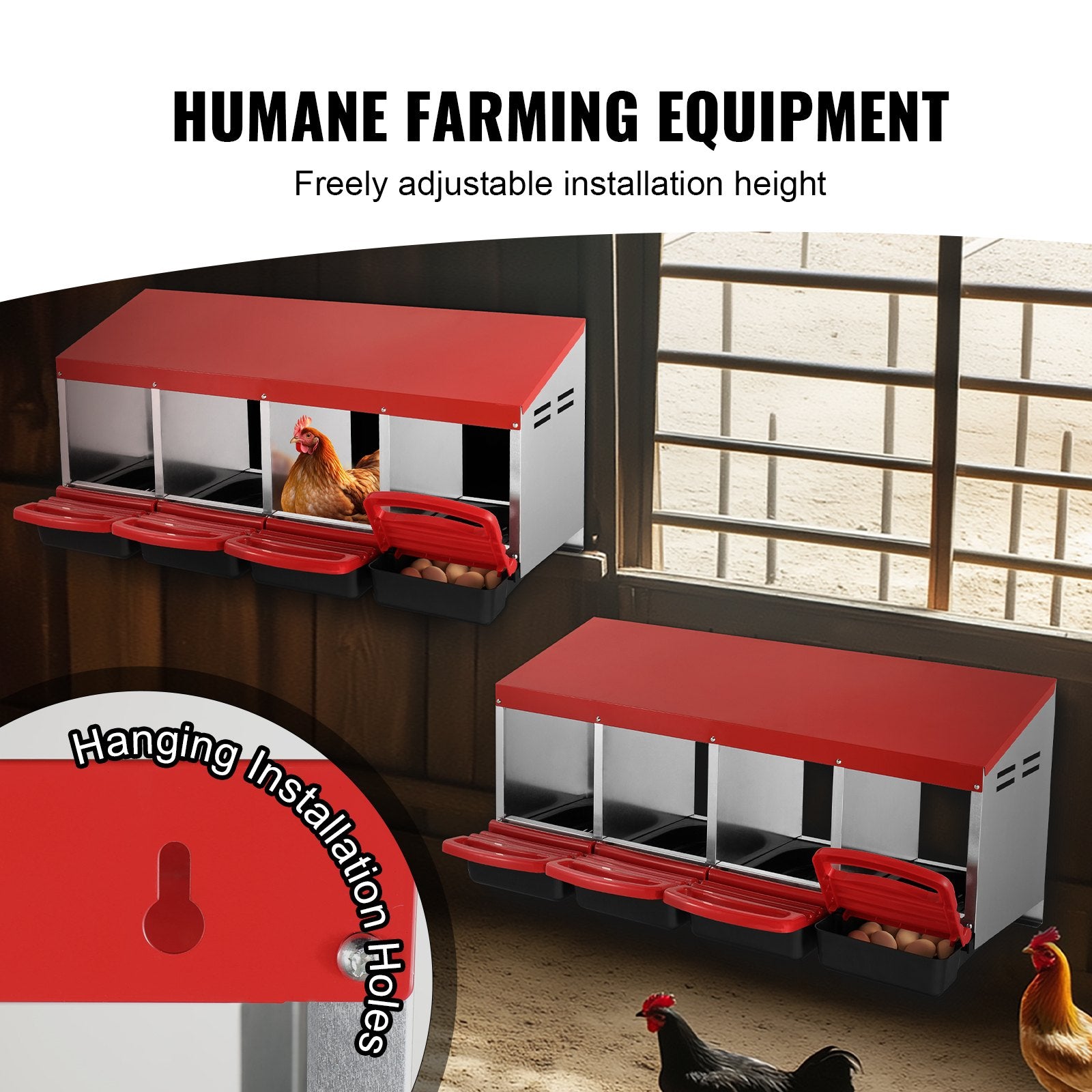Coop & Hutch Accessories: VEVOR 4-Compartment Chicken Nest Box Metal Box with Inclined Nesting Boxes