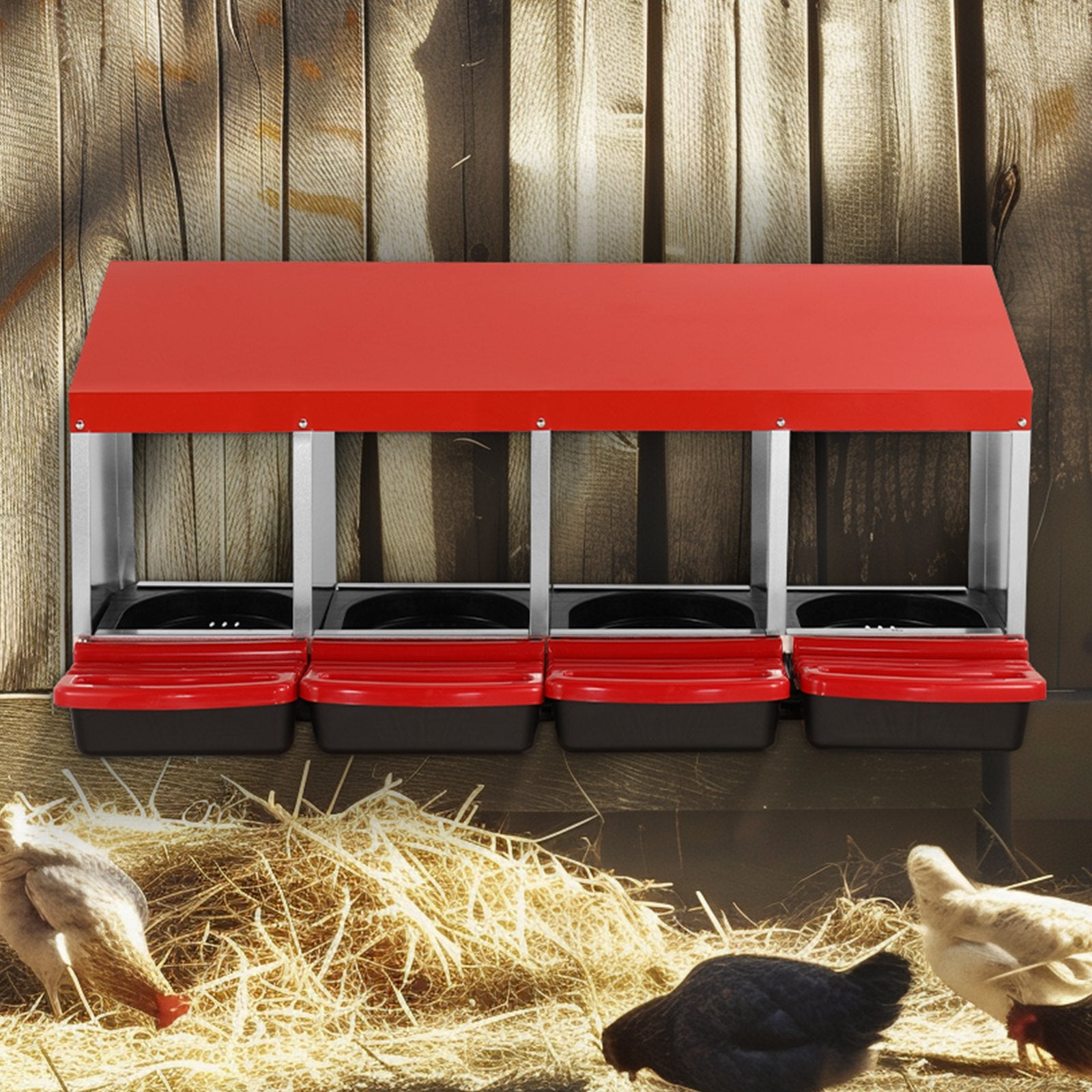 Coop & Hutch Accessories: VEVOR 4-Compartment Chicken Nest Box Metal Box with Inclined Nesting Boxes